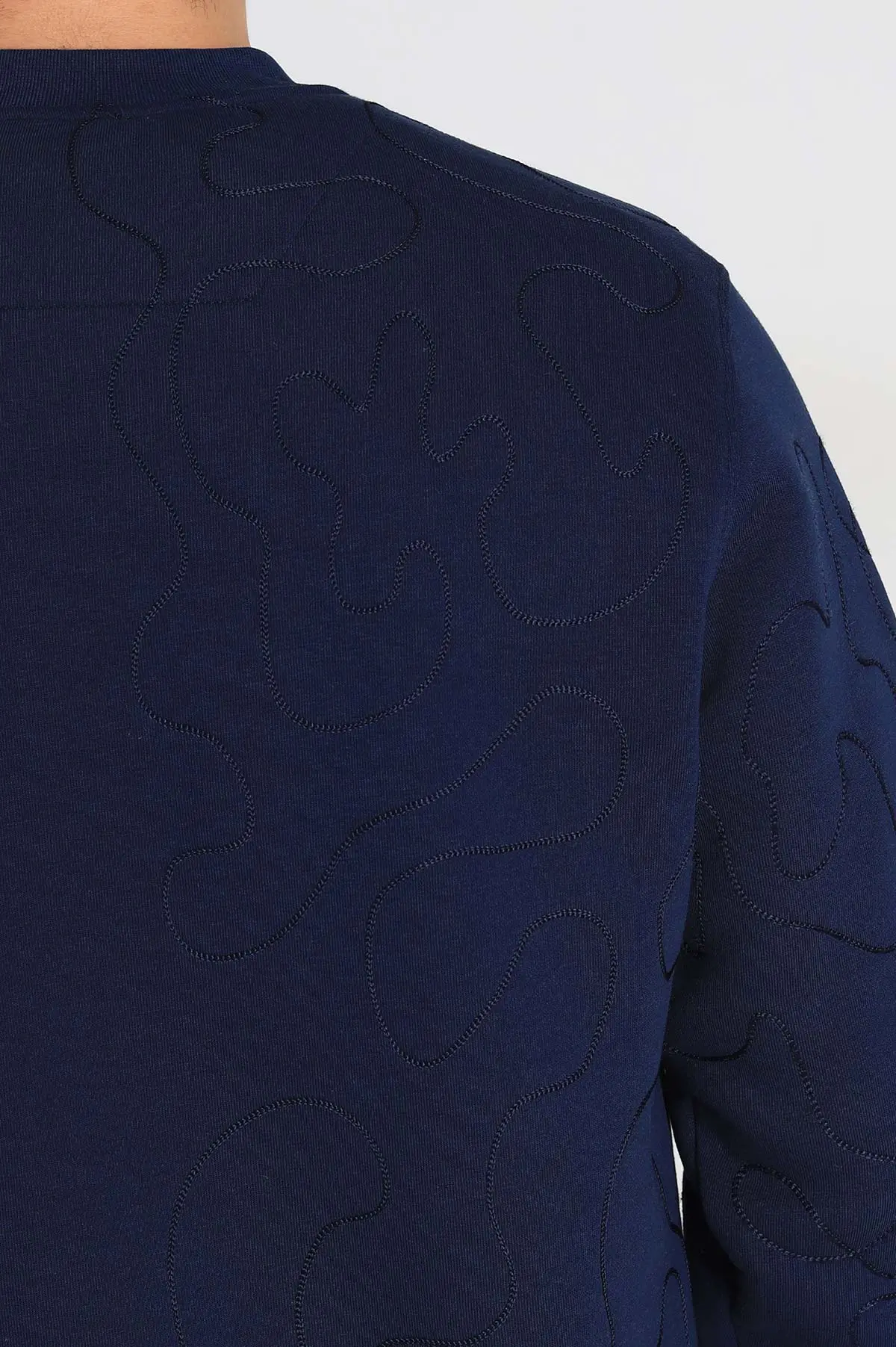 Lacivert Relaxed Fit Üç İp Şardonlu Kol Detaylı Erkek Sweatshirt 309954