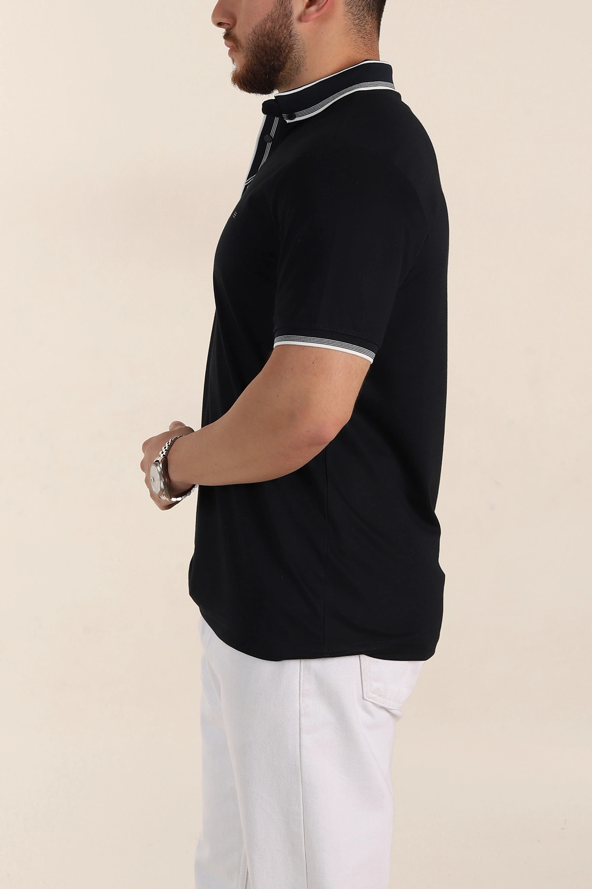 Lacivert Relaxed Fit Yaka Detaylı Polo Yaka Erkek Tişört 359118