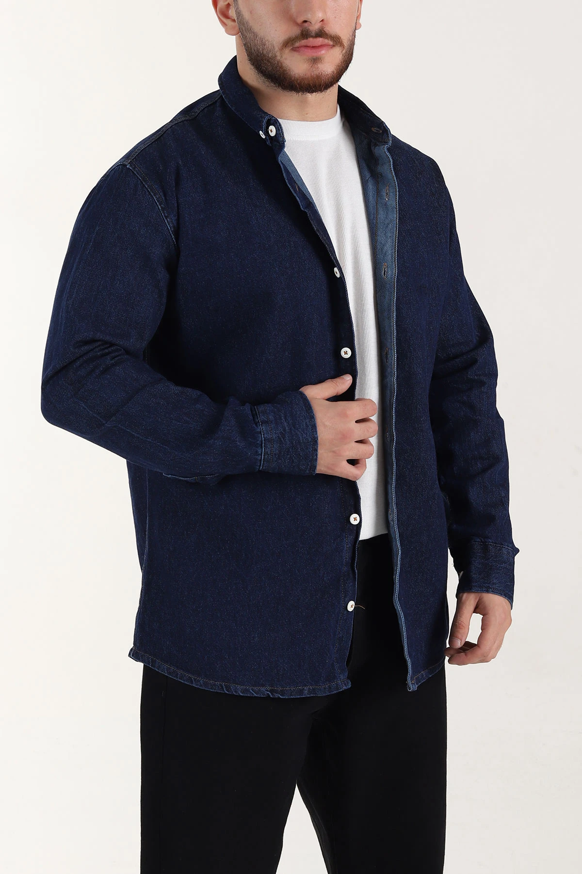 Lacivert Relaxed Fit Yıkamalı Erkek Kot Gömlek 399959