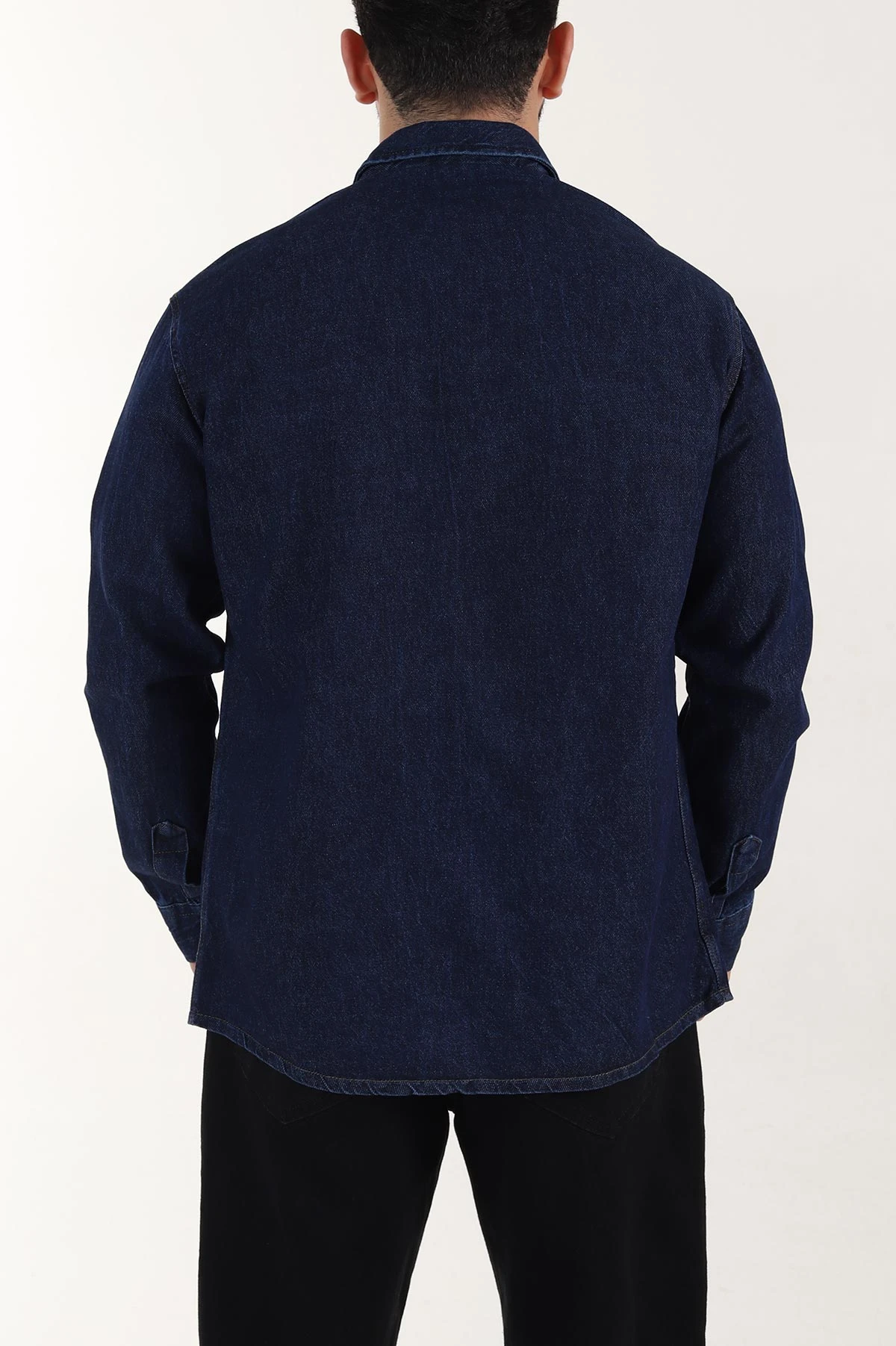 Lacivert Relaxed Fit Yıkamalı Erkek Kot Gömlek 399959