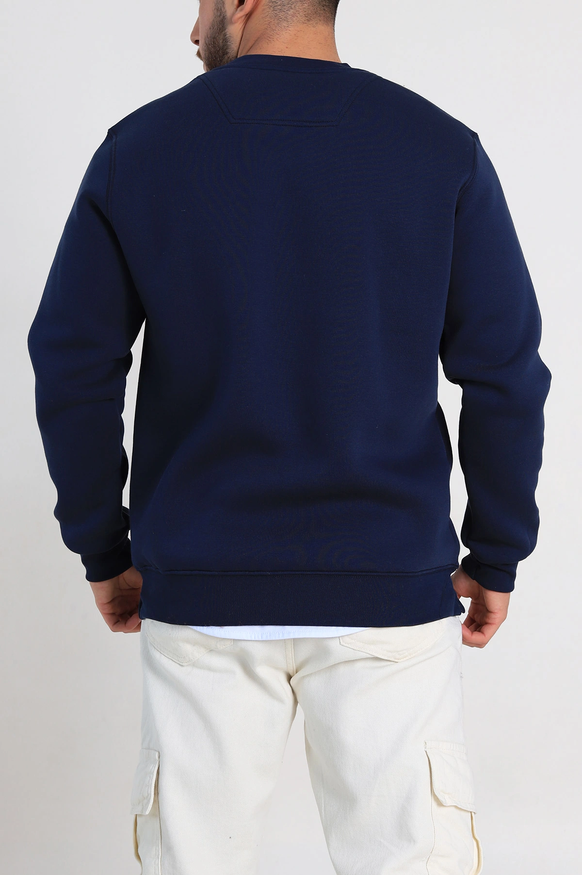 Lacivert Relaxed Üç İp Şardonlu Baskı Detaylı Erkek Sweatshirt 311191