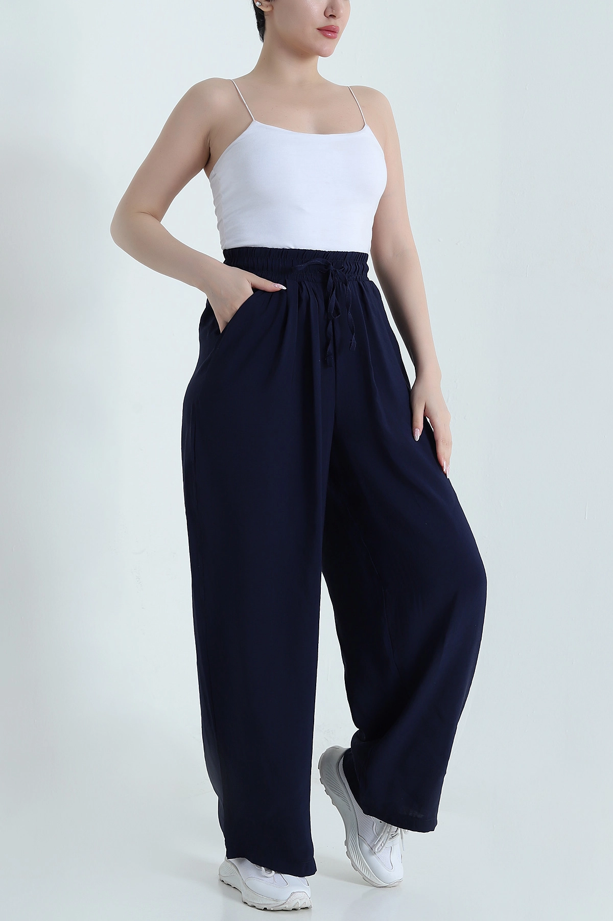 Lacivert Salaş Pileli Cepli Tencel Kadın Pantolon 462051