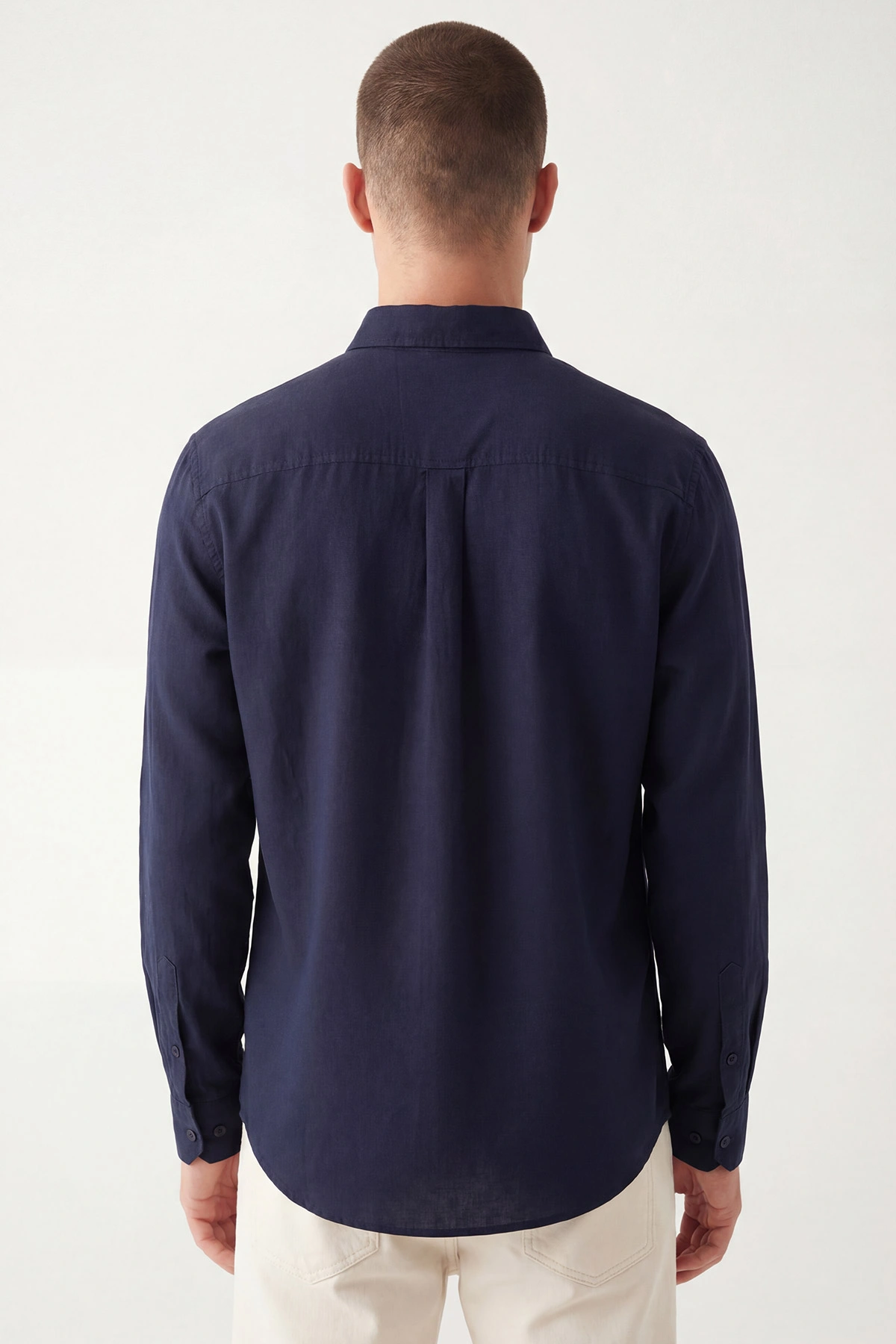 Lacivert Şambre Kumaş Relaxed Fit Erkek Gömlek 435909