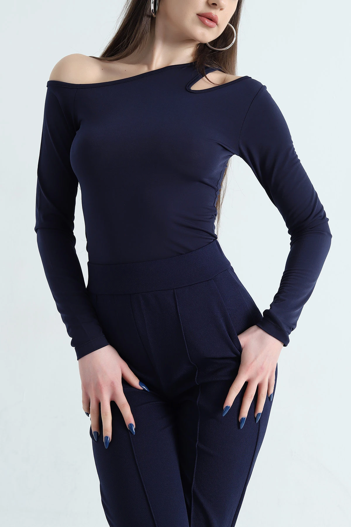 Lacivert Sandy Kumaş Damla Detay Bluz 337992