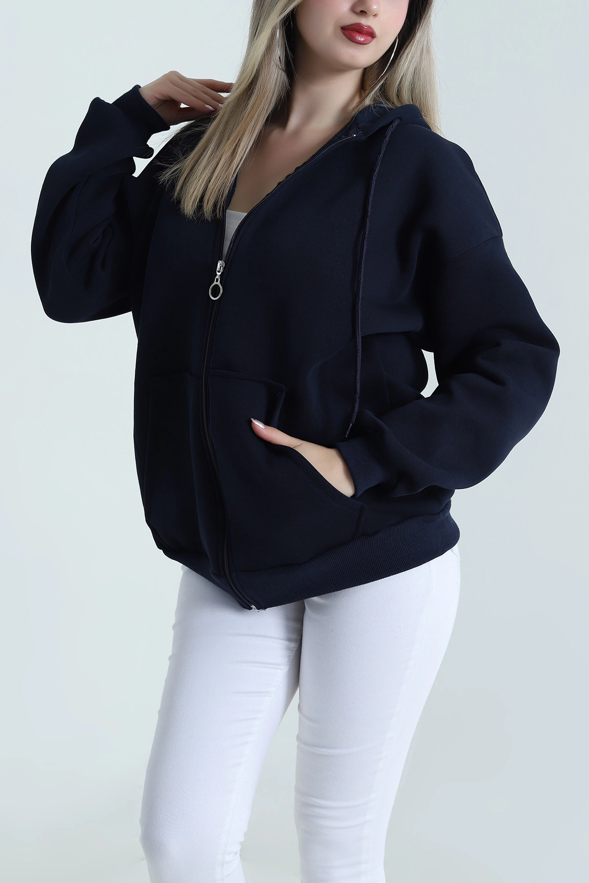 Lacivert Şardonlu Fermuarlı Kadın Sweat 489611
