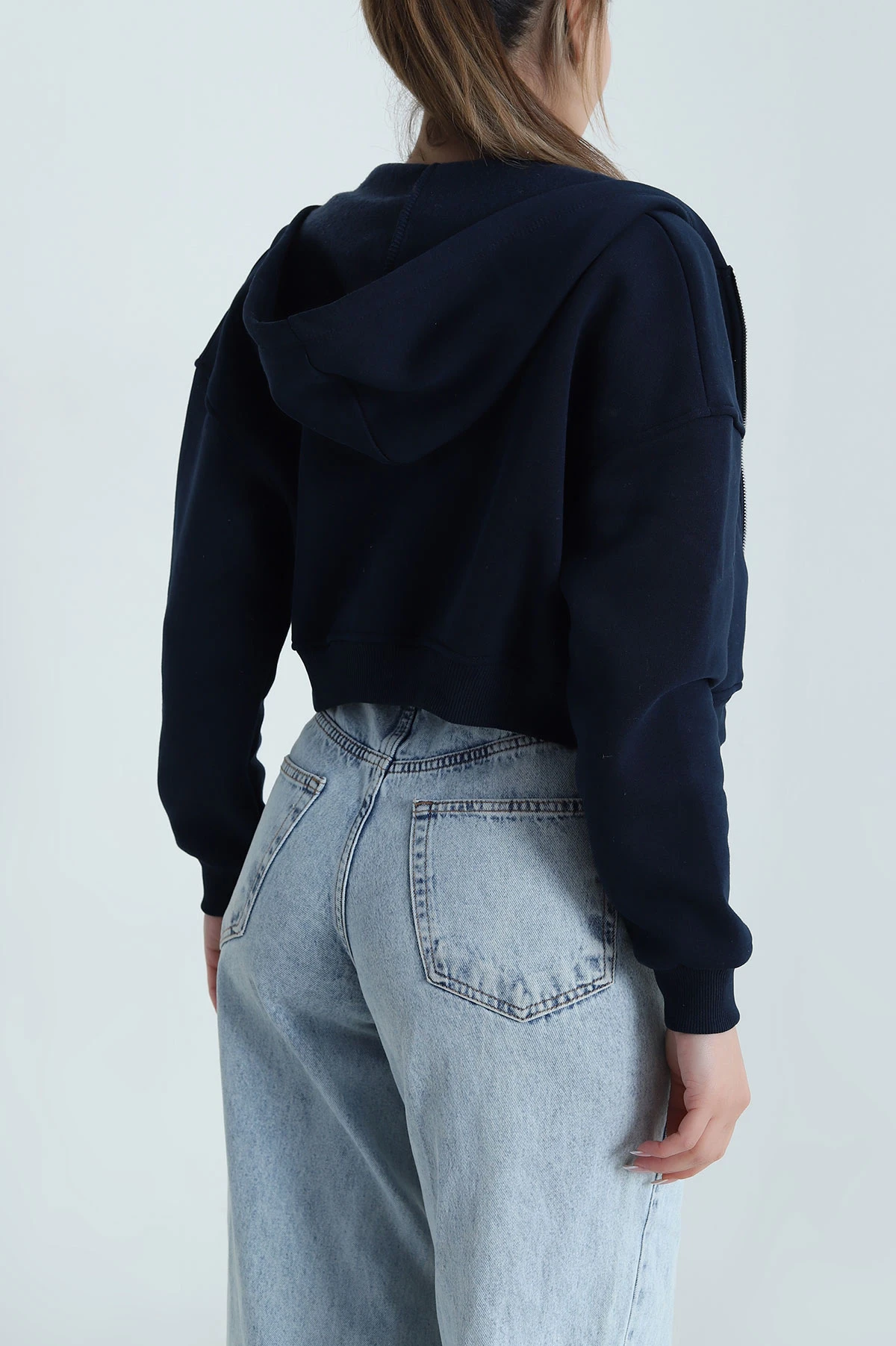 Lacivert Şardonlu Fermuarlı Üç İp Kadın Sweat 485055