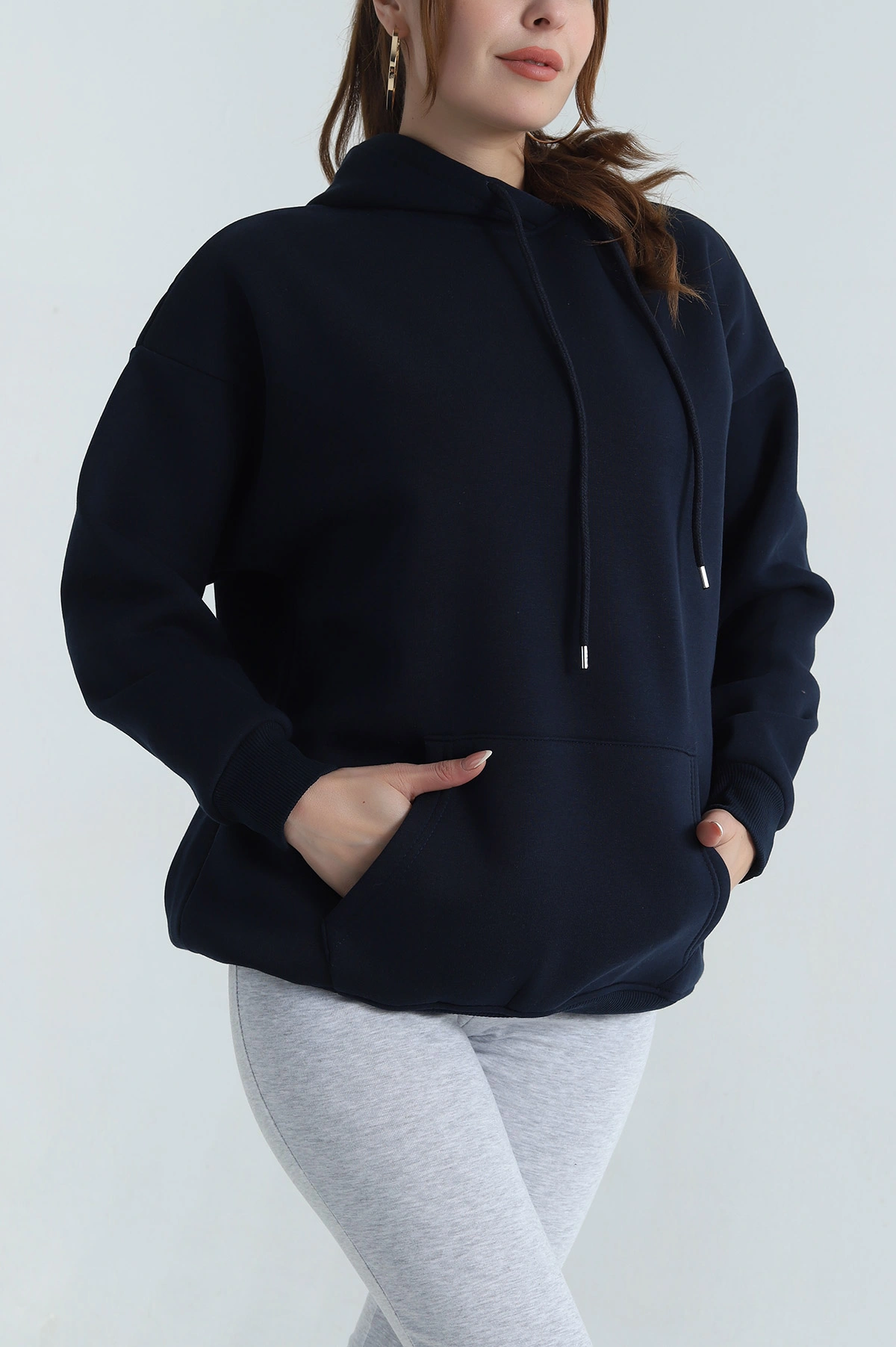 Lacivert Şardonlu Kadın Fermuarsız Sweat 400551