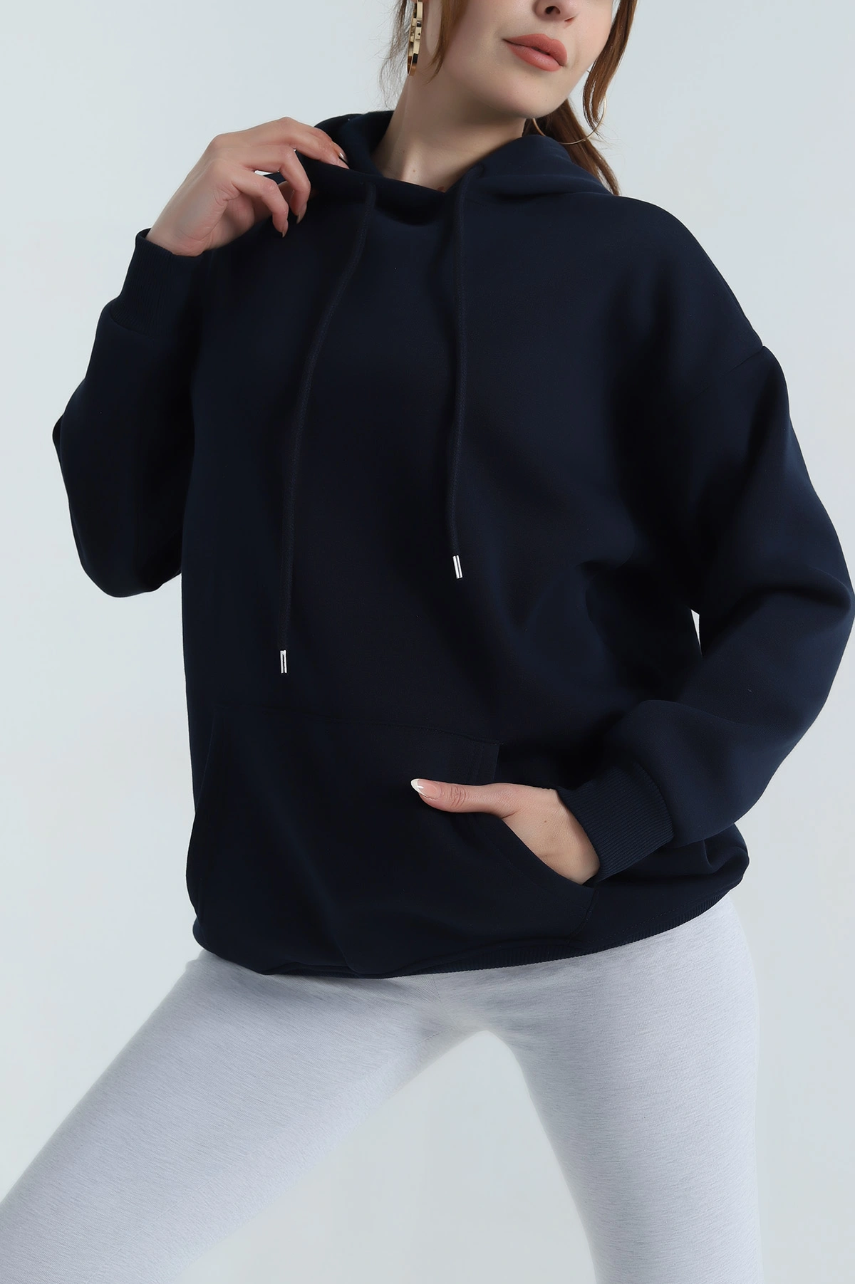 Lacivert Şardonlu Kadın Fermuarsız Sweat 400551