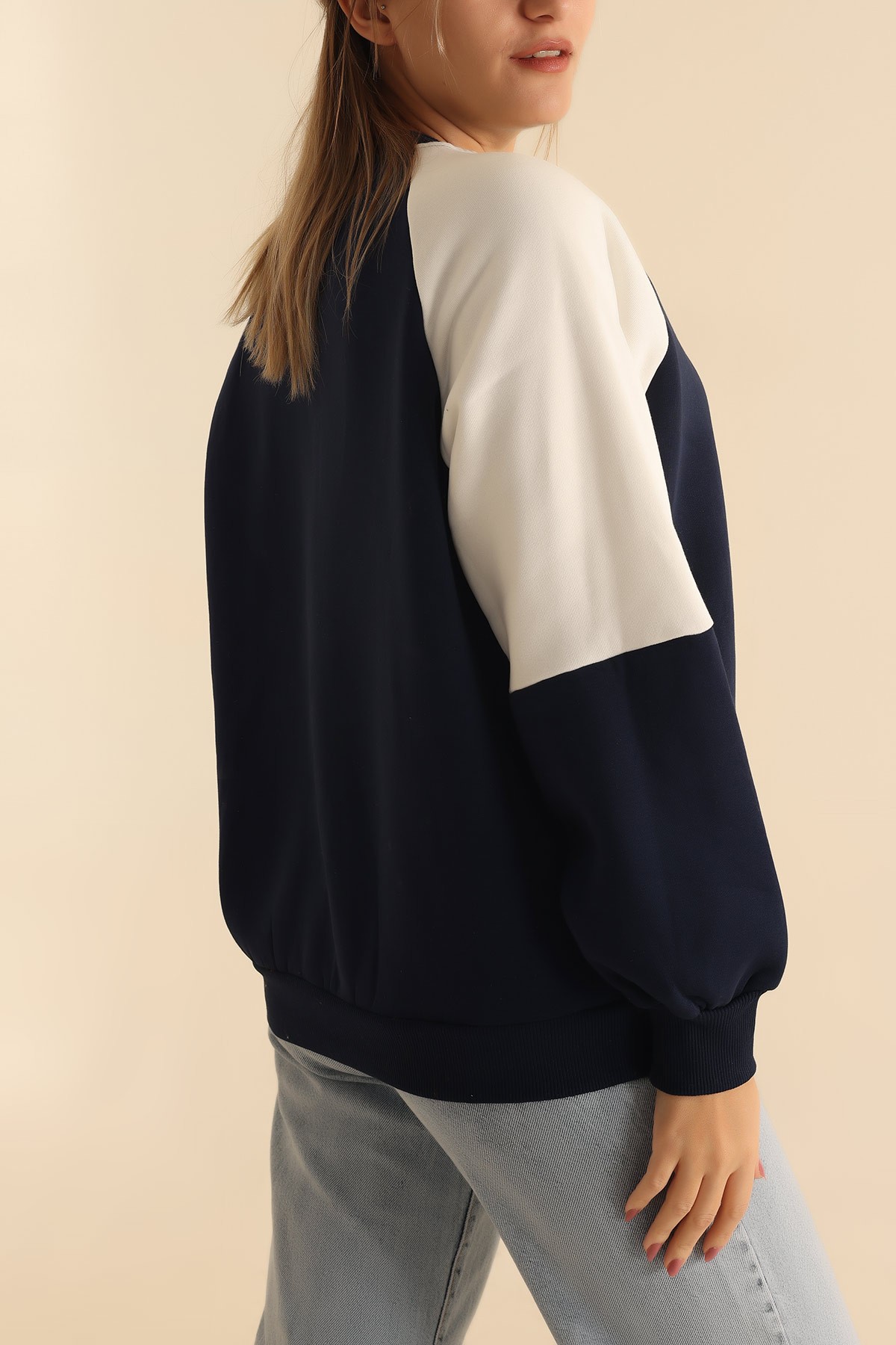 Lacivert Şardonlu Nakışlı Bayan Sweat 216631