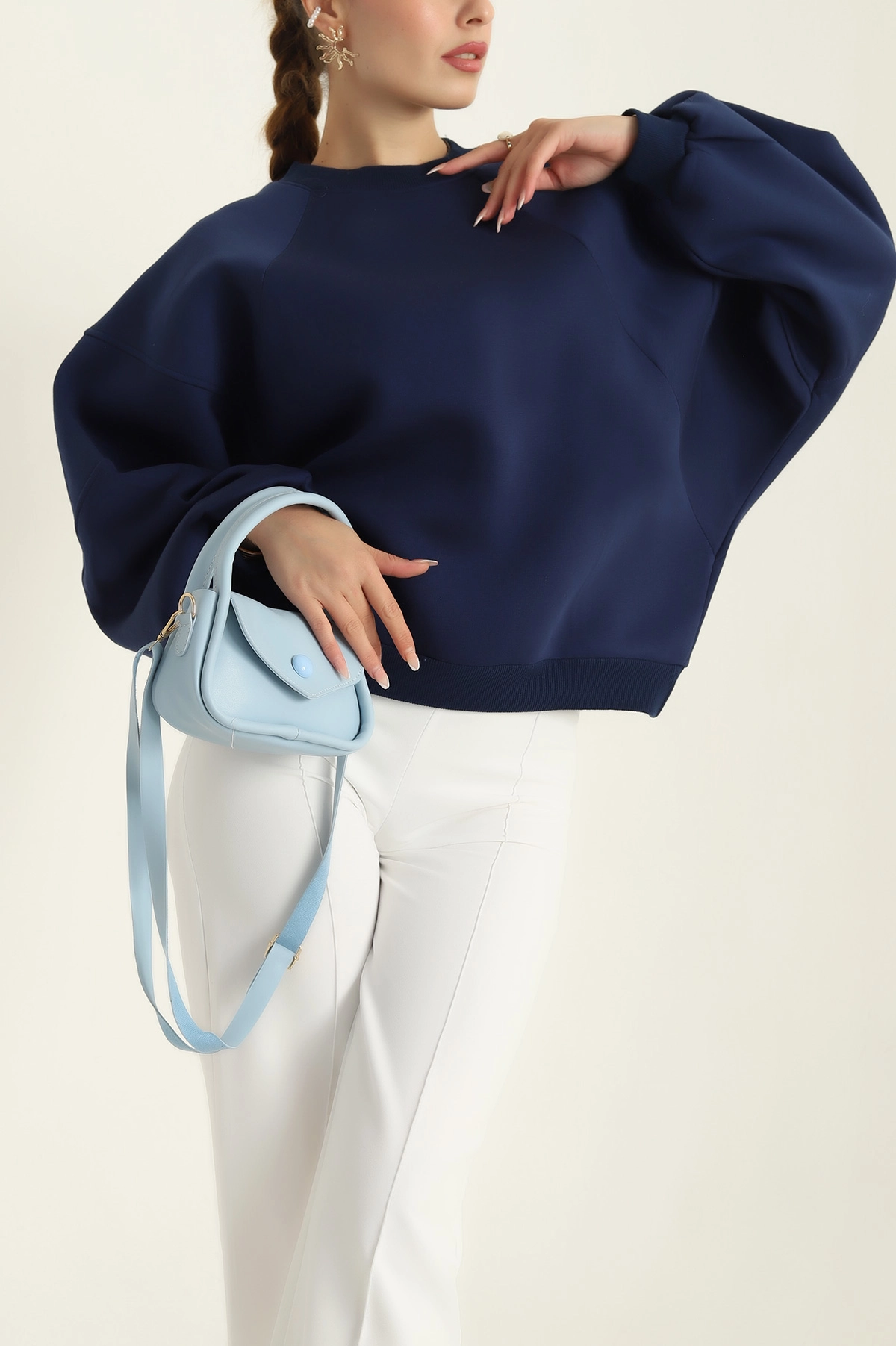 Lacivert Şardonlu Reglan Kol Bayan Sweat 300673