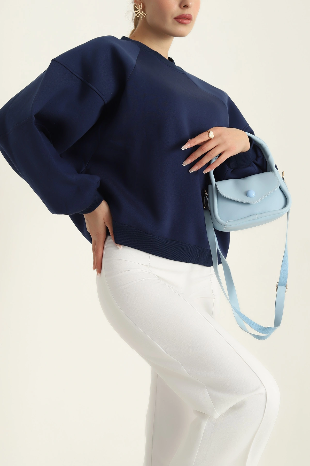 Lacivert Şardonlu Reglan Kol Bayan Sweat 300673
