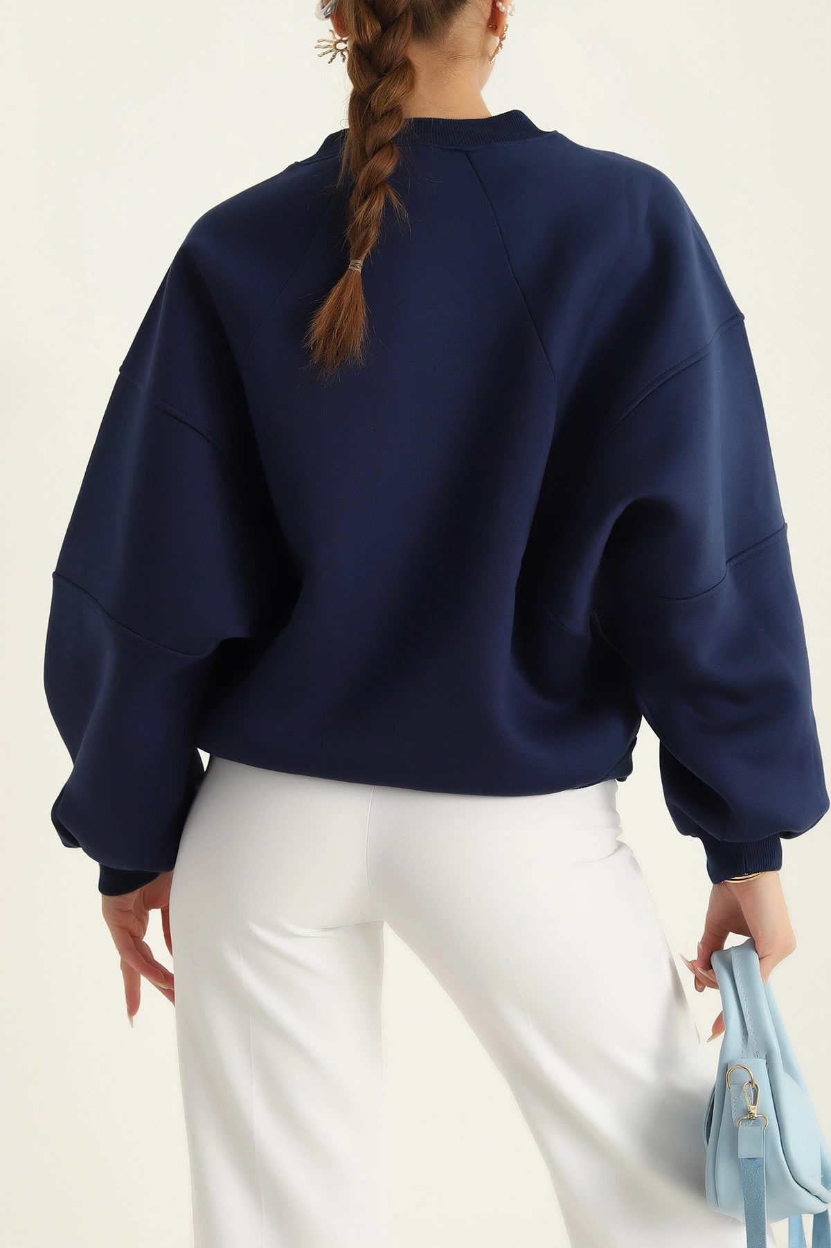 Lacivert Şardonlu Reglan Kol Bayan Sweat 300673