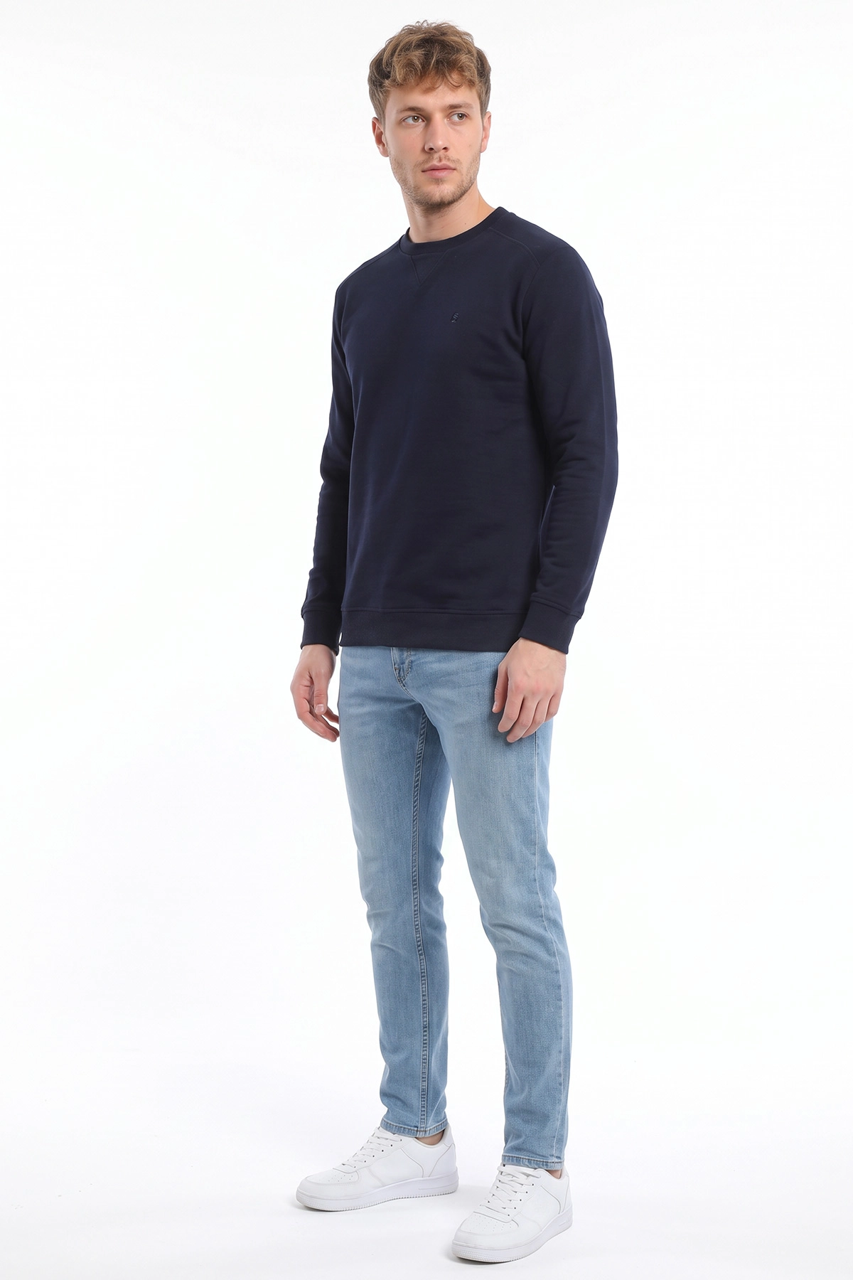 Lacivert Selanik Bisiklet Yaka Erkek Sweatshirt 494735
