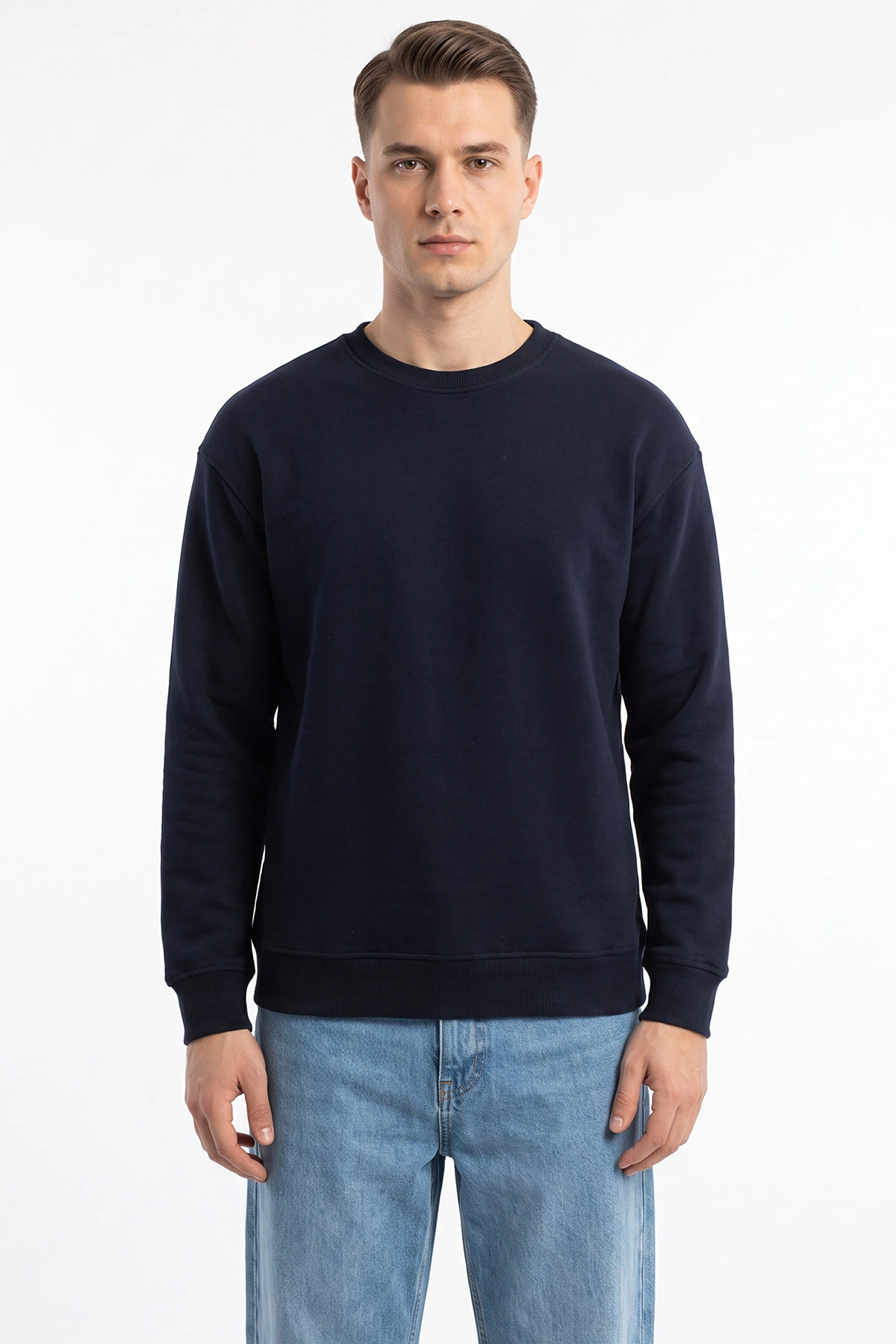 Lacivert Selanik Bisiklet Yaka Uzun Kol Erkek Sweatshirt 494509
