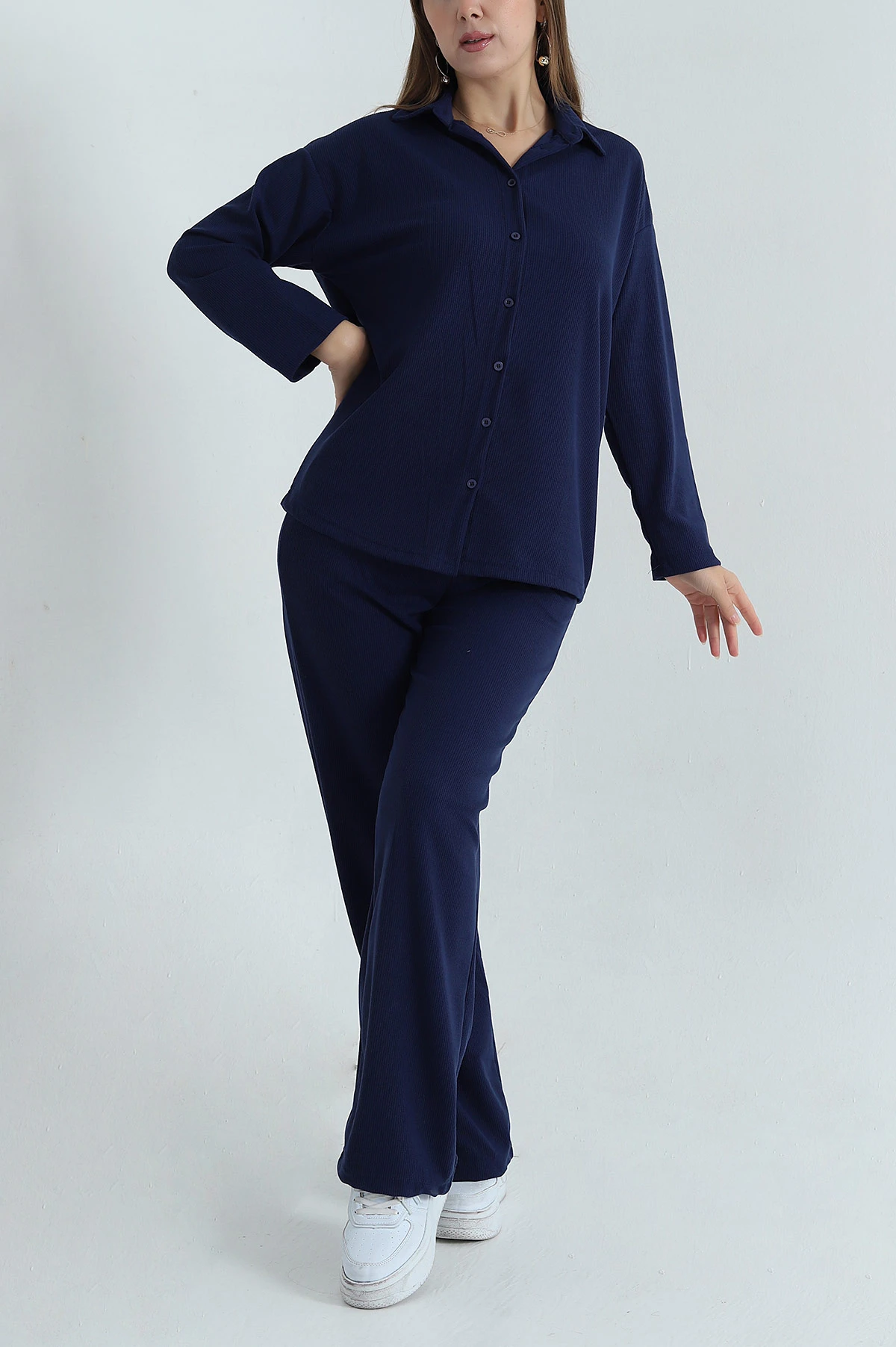 Lacivert Selanik Triko Kadın İkili Takım 397850