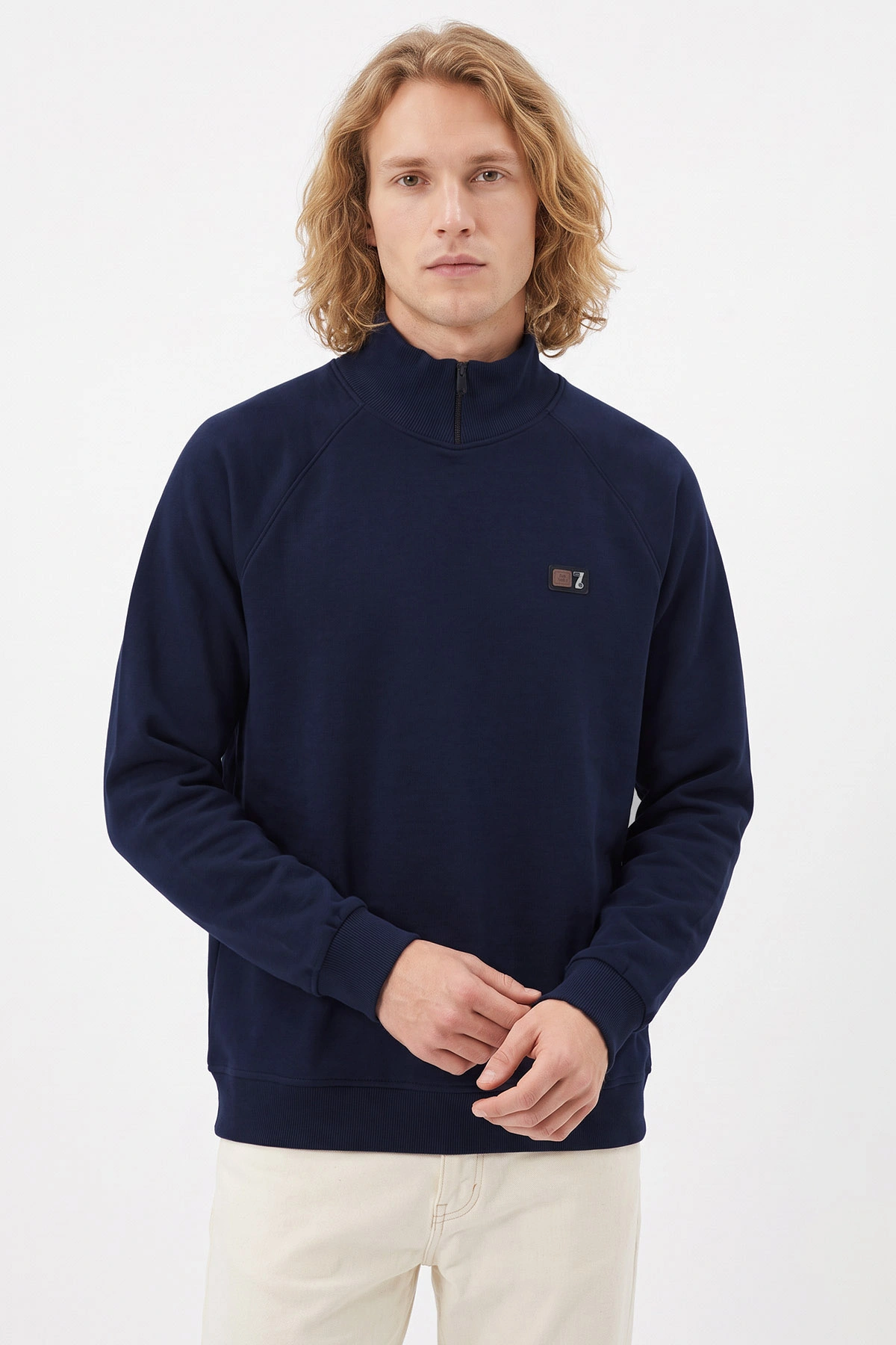 Lacivert Selanik Yarım Fermuarlı Boğazlı Erkek Sweat 497733