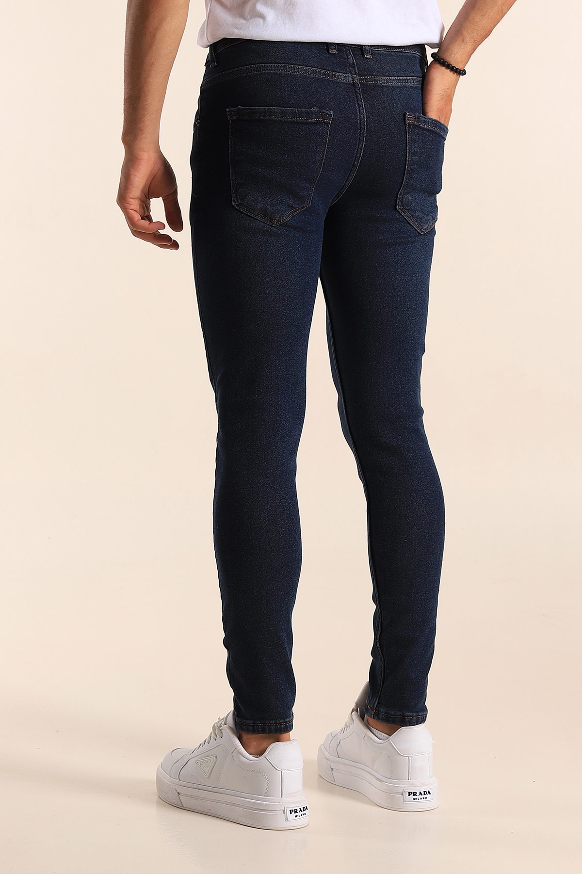 Lacivert Skinny Fit Likralı Taşlama Detaylı Erkek Kot Pantolon 194709