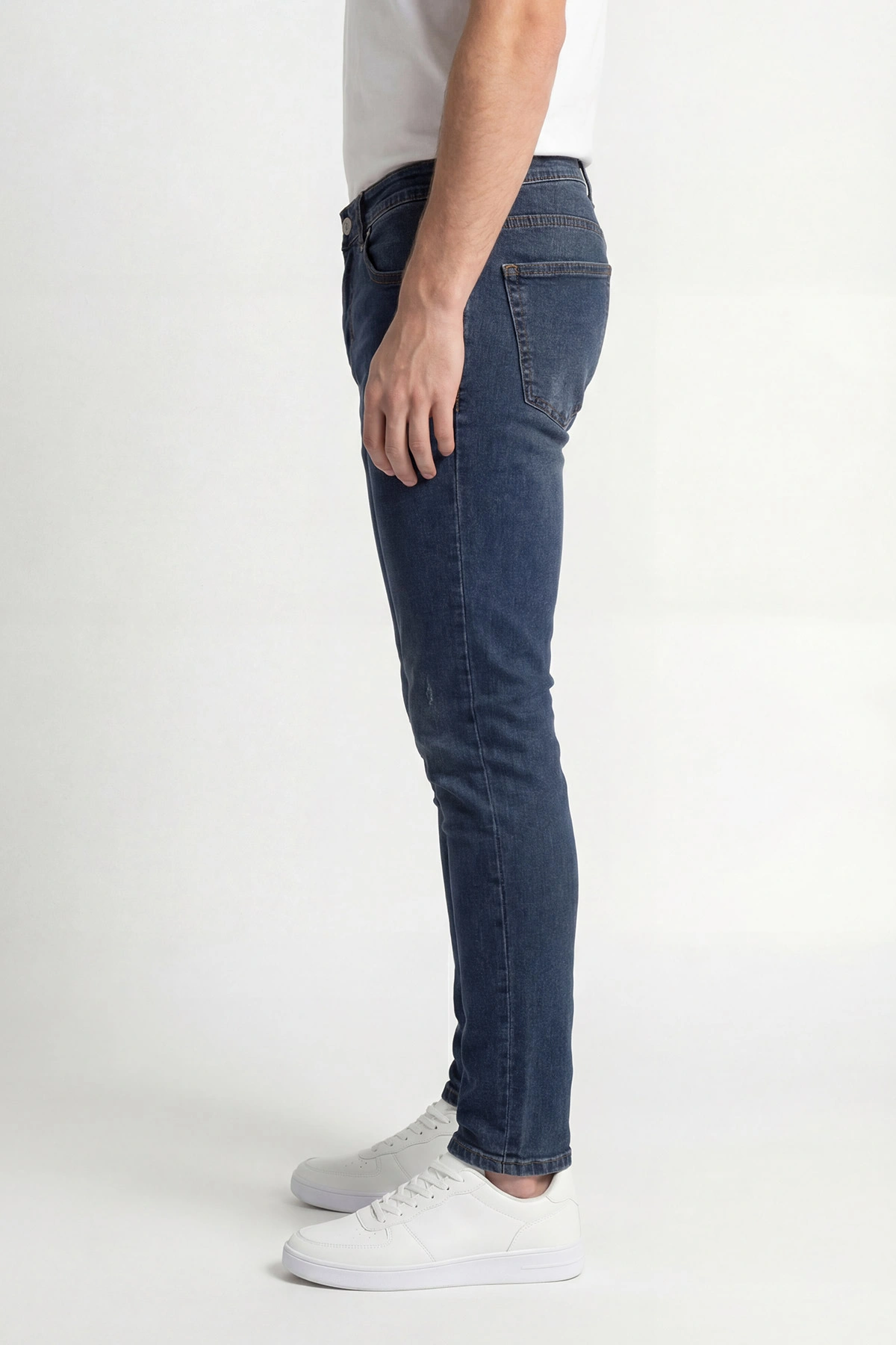 Lacivert Skinny Fit Taşlamalı Likralı Erkek Kot Pantolon 430948