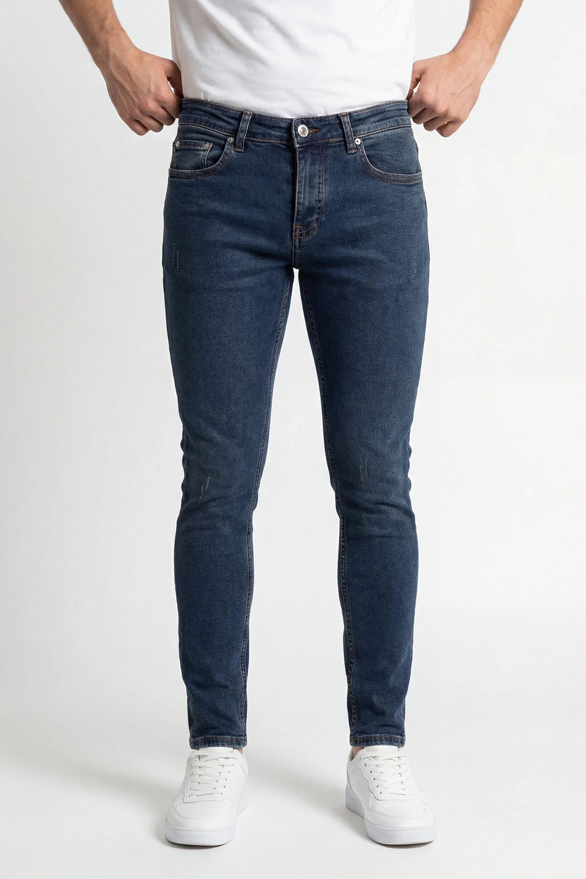 Lacivert Skinny Fit Taşlamalı Likralı Erkek Kot Pantolon 430948