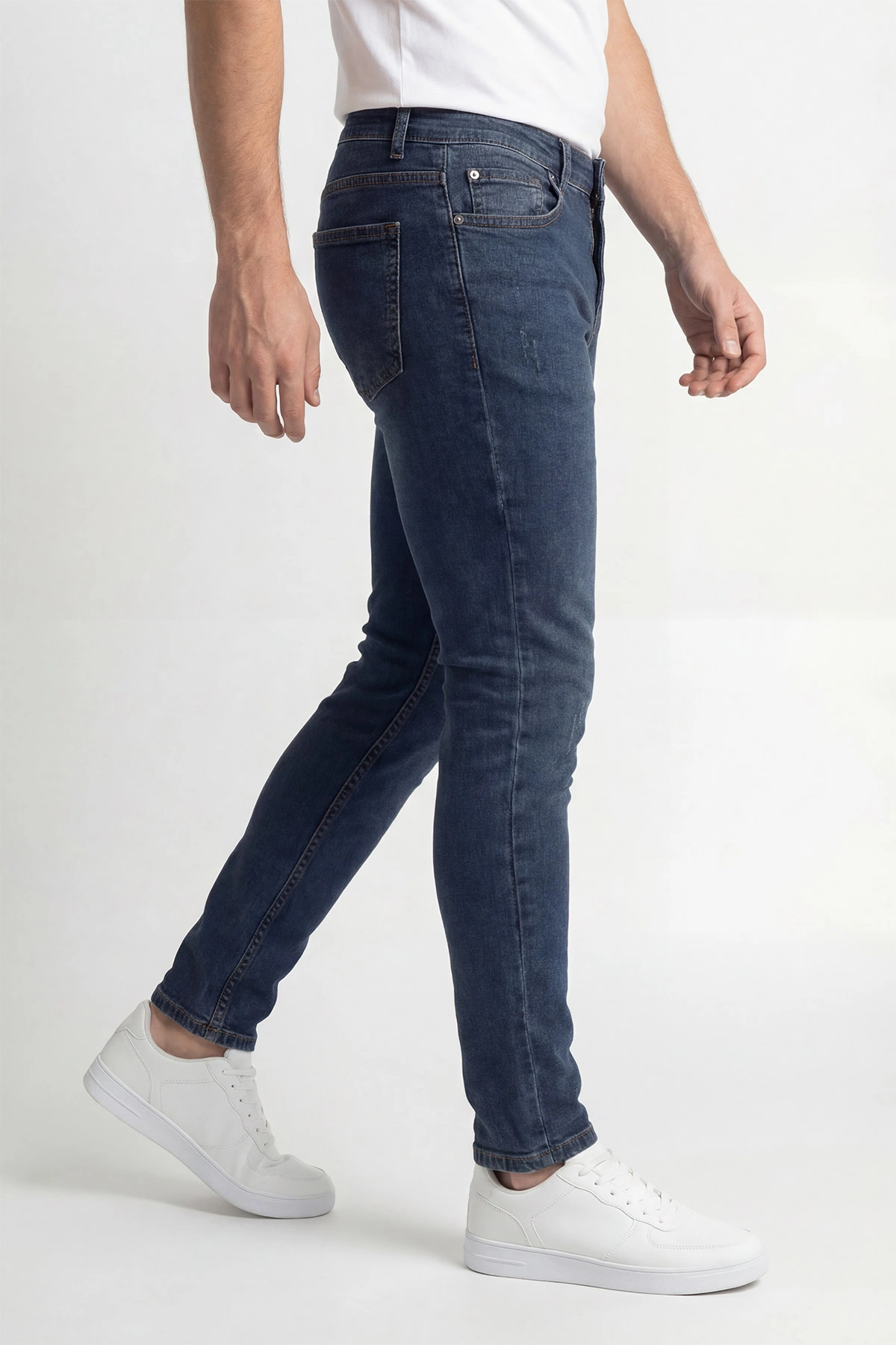 Lacivert Skinny Fit Taşlamalı Likralı Erkek Kot Pantolon 430948
