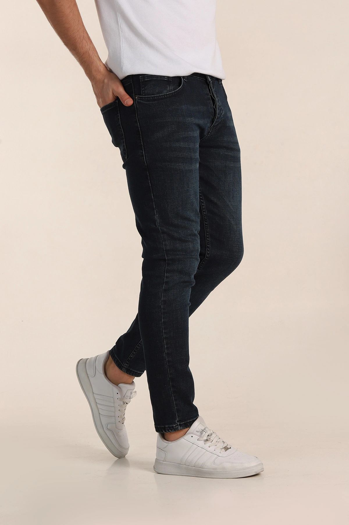 Lacivert Skinny Fit Yıkamalı Taşlama Detaylı Erkek Kot Pantolon 354416