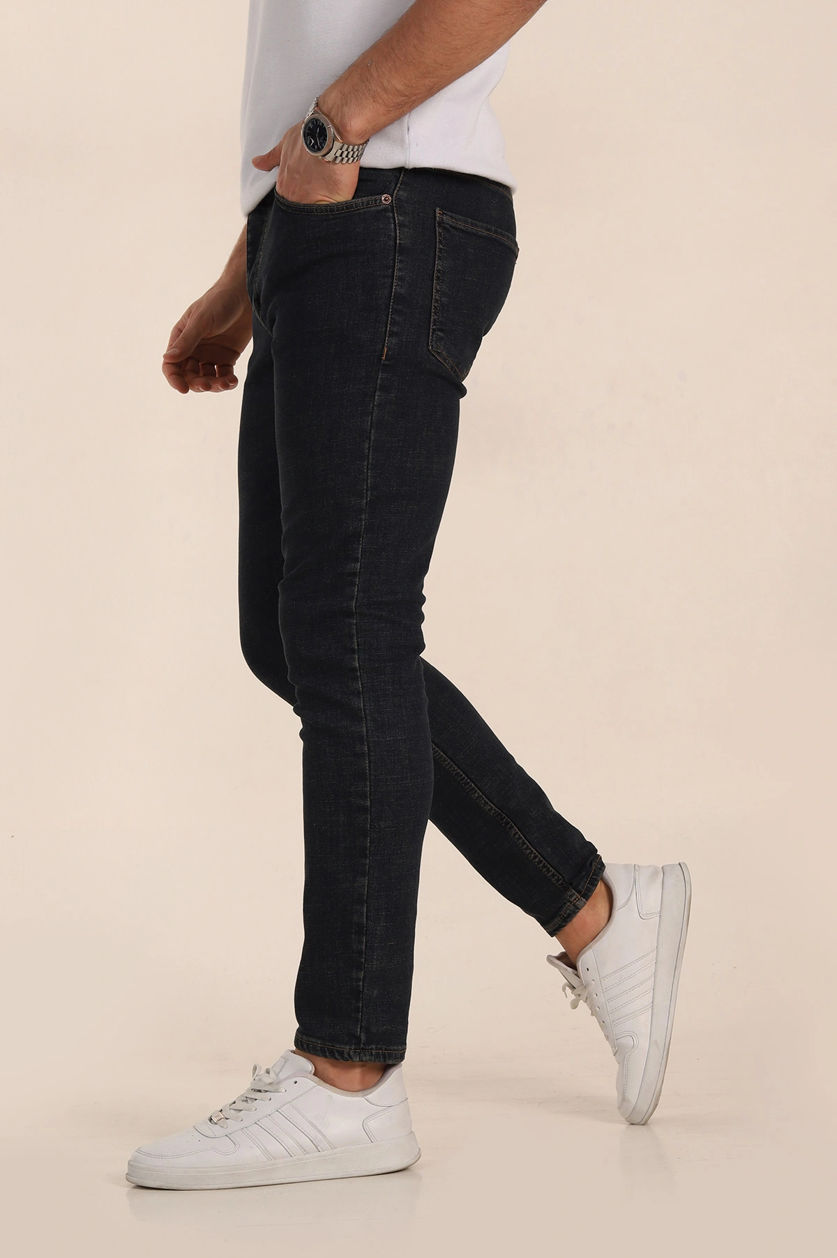 Lacivert Skinny Fit Yıkamalı Taşlama Detaylı Erkek Kot Pantolon 354430