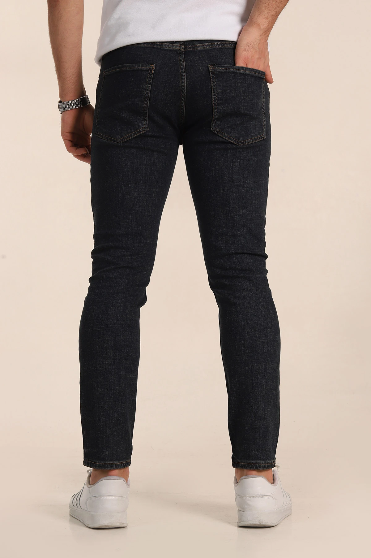 Lacivert Skinny Fit Yıkamalı Taşlama Detaylı Erkek Kot Pantolon 354430