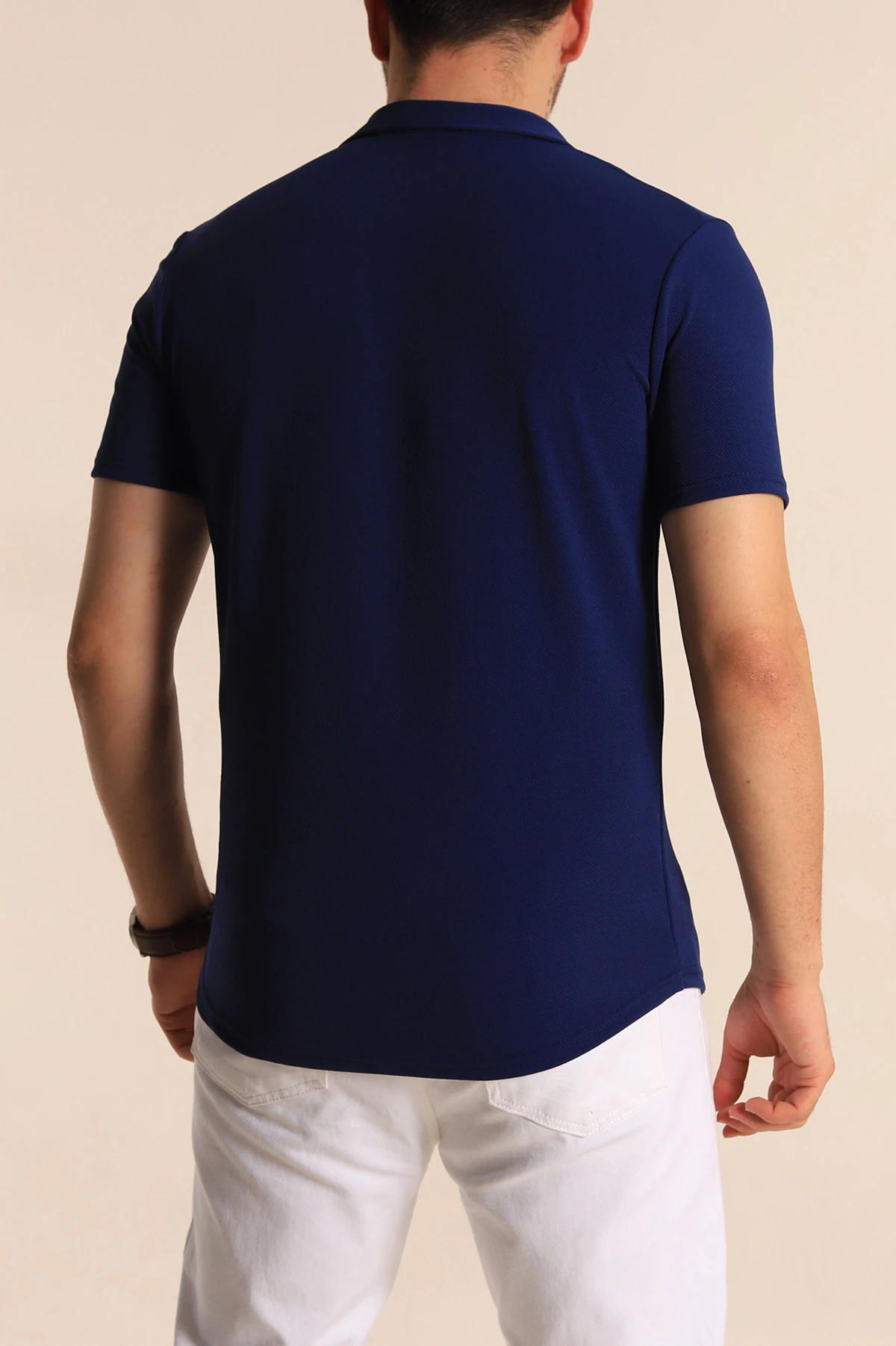 Lacivert Slim Fit Apaş Yaka Erkek Krep Gömlek 260929