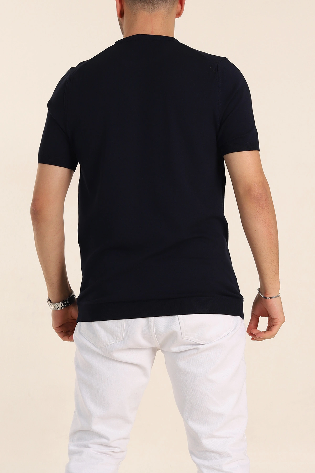 Lacivert Slim Fit Basic Kısa Kollu Triko Tişört 338595