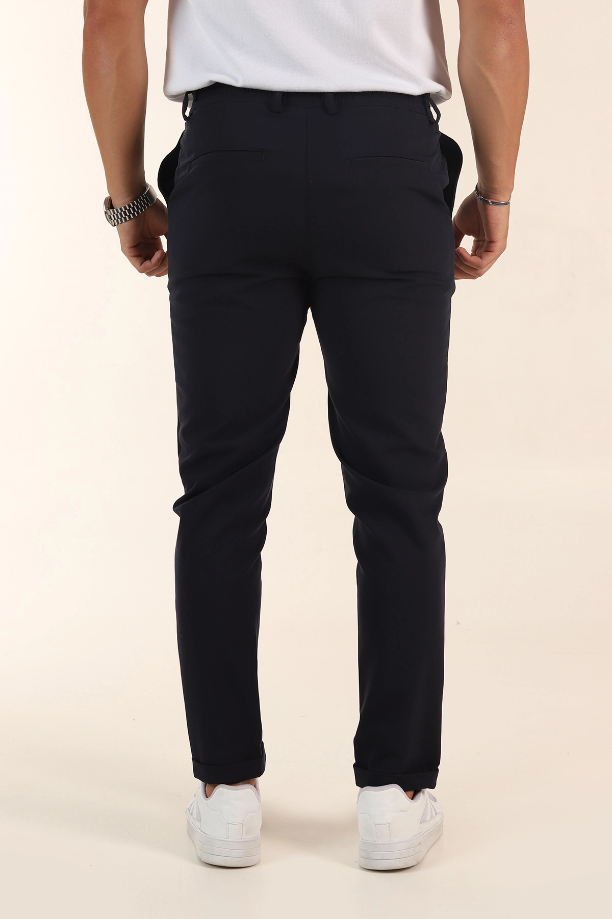 Lacivert Slim Fit Bel Lastikli Duble Paça Erkek Jogger Pantolon 380948