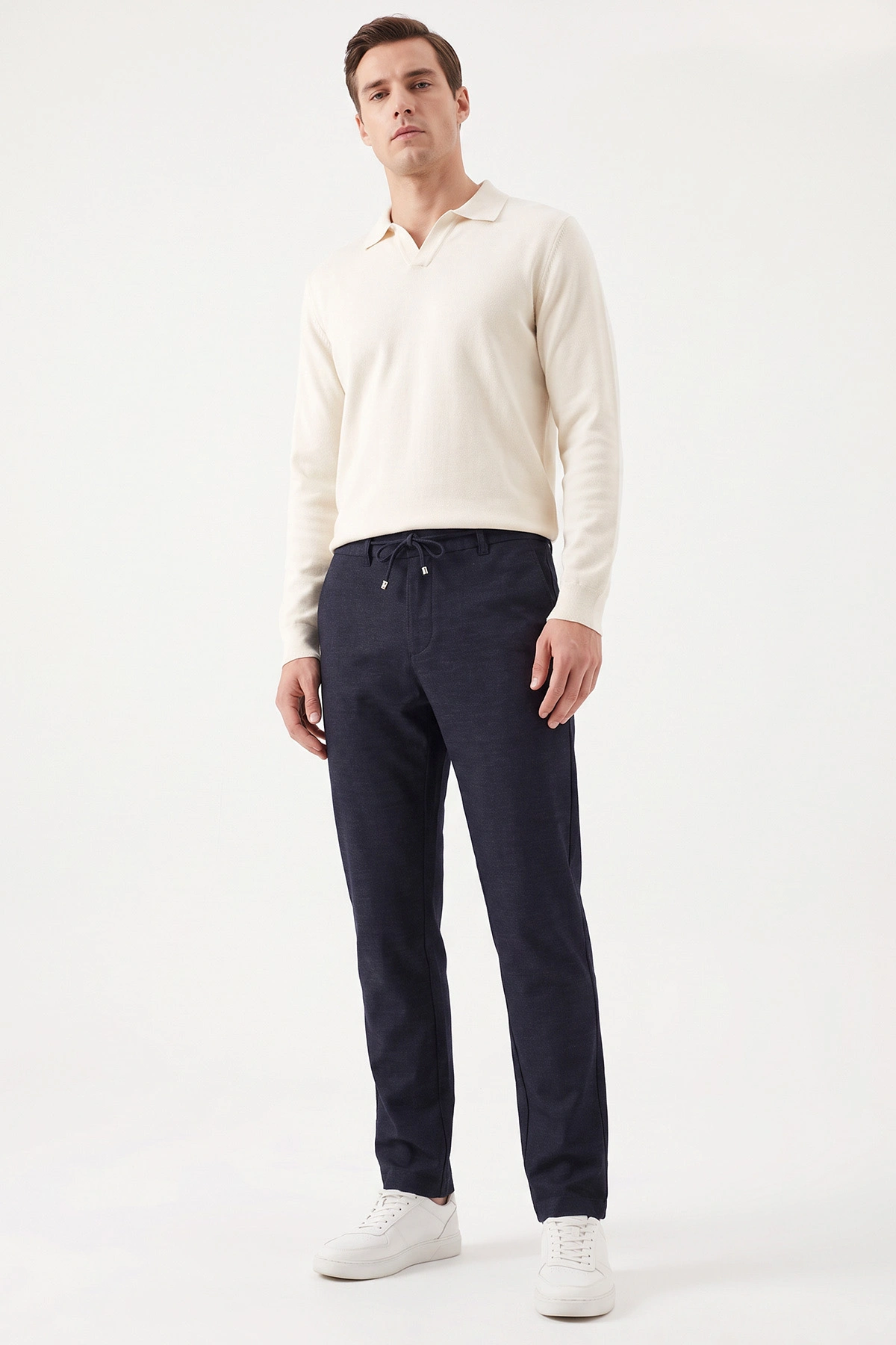 Lacivert Slim Fit Belden Bağlamalı Erkek Pantolon 493148