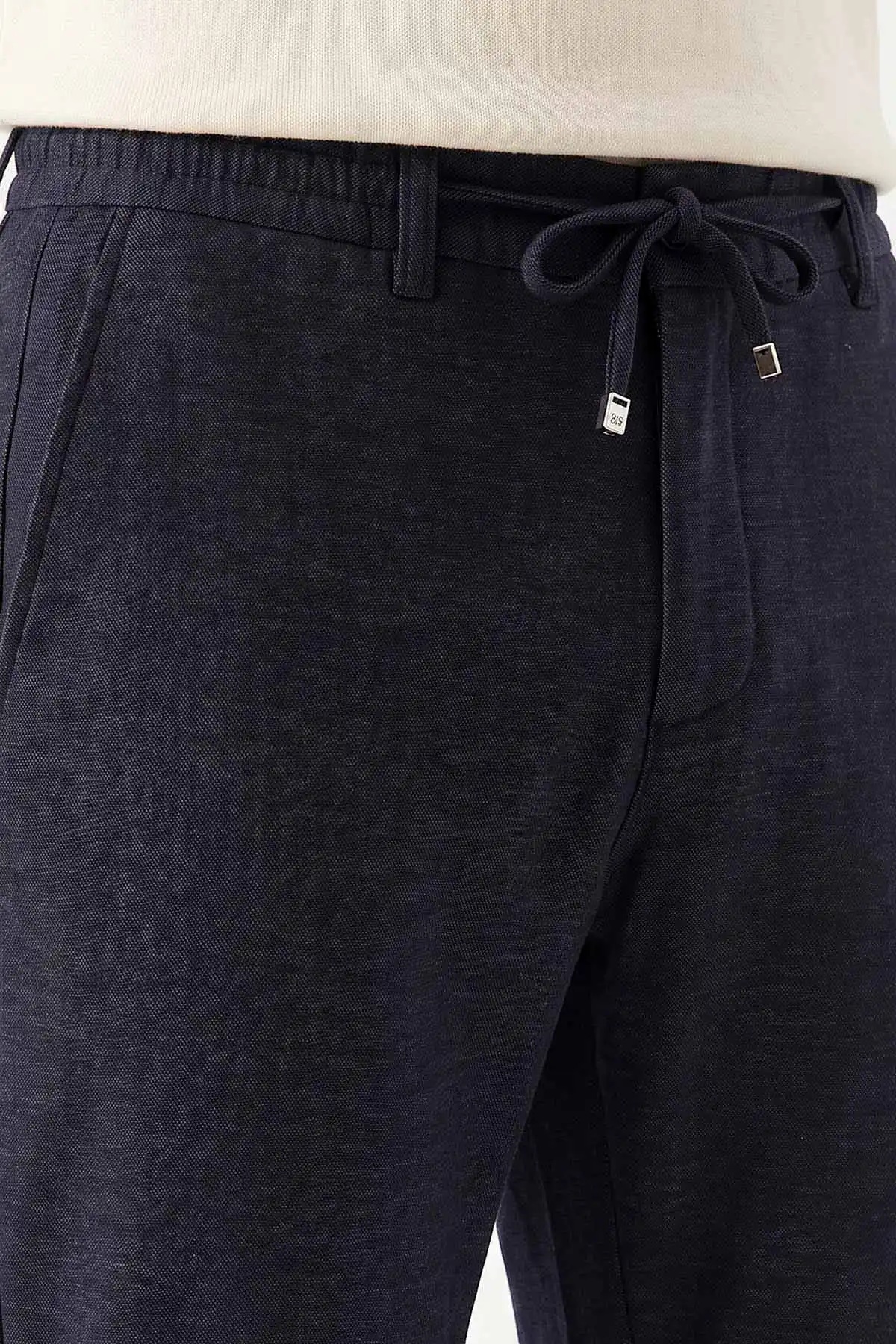 Lacivert Slim Fit Belden Bağlamalı Erkek Pantolon 493148
