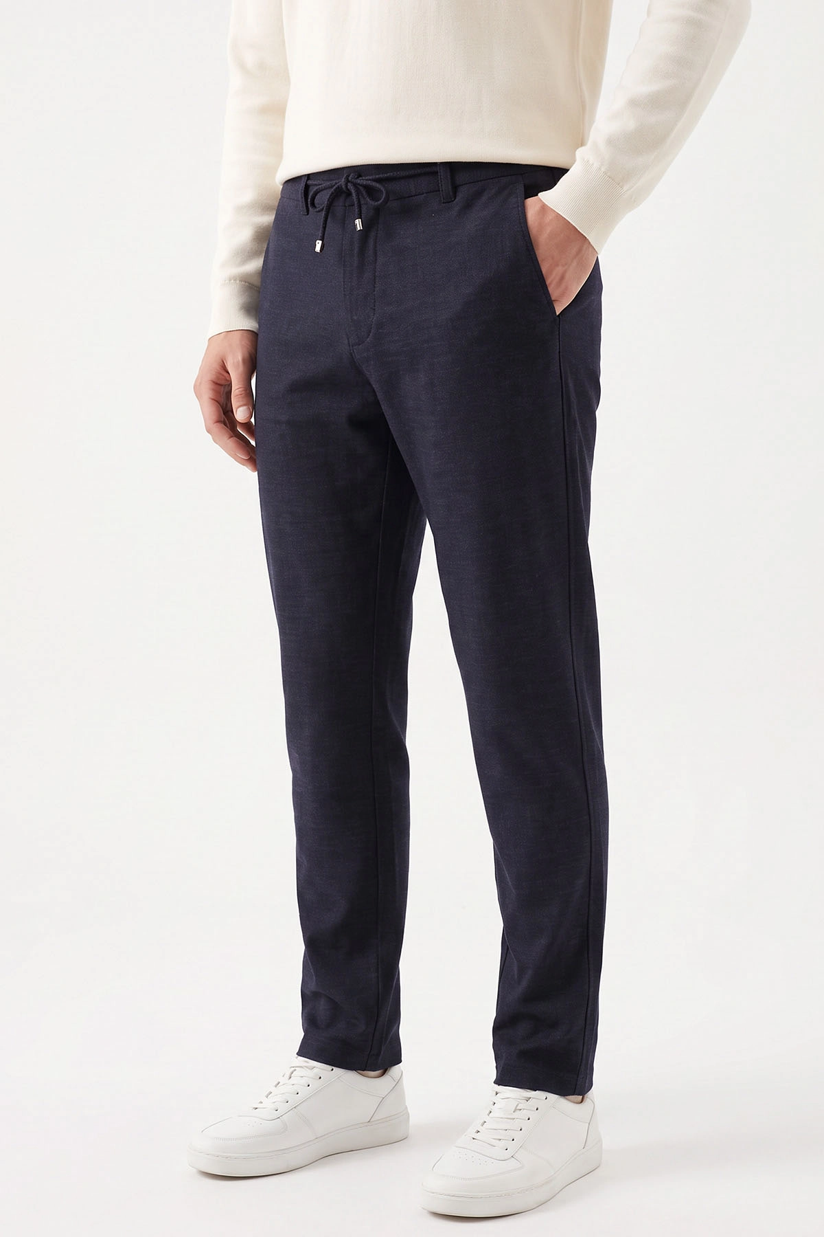 Lacivert Slim Fit Belden Bağlamalı Erkek Pantolon 493148