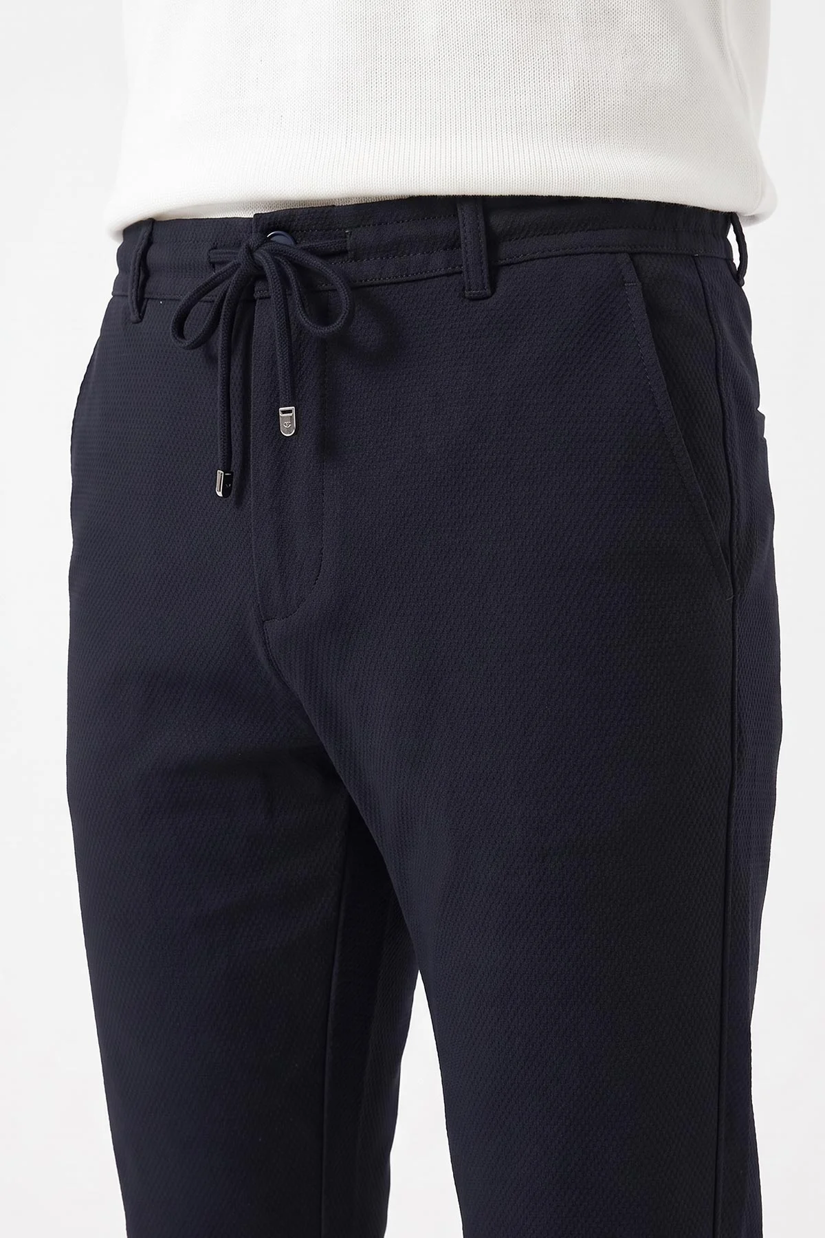 Lacivert Slim Fit Belden Bağlamalı Erkek Pantolon 493197