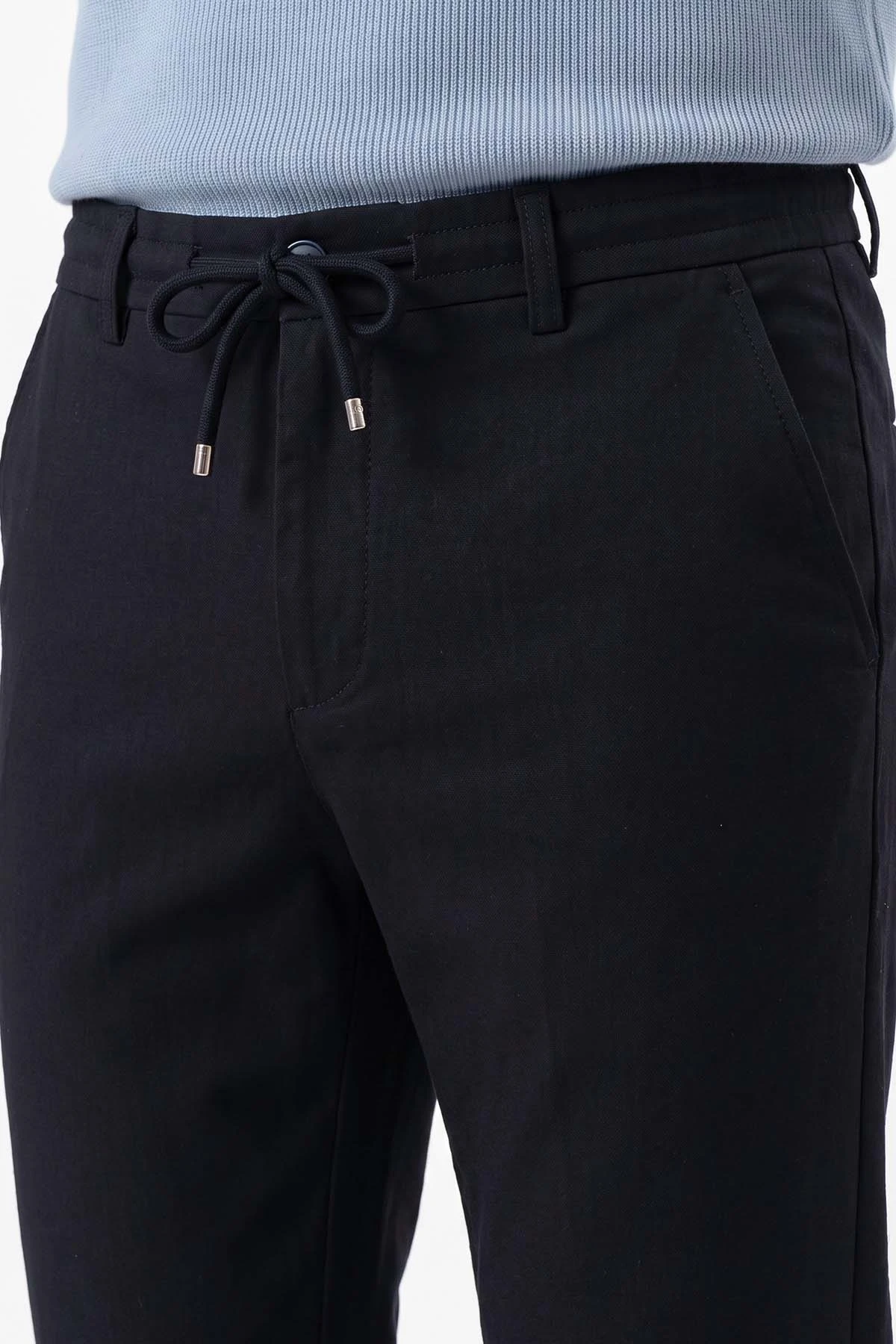 Lacivert Slim Fit Belden Bağlamalı Erkek Pantolon 493202