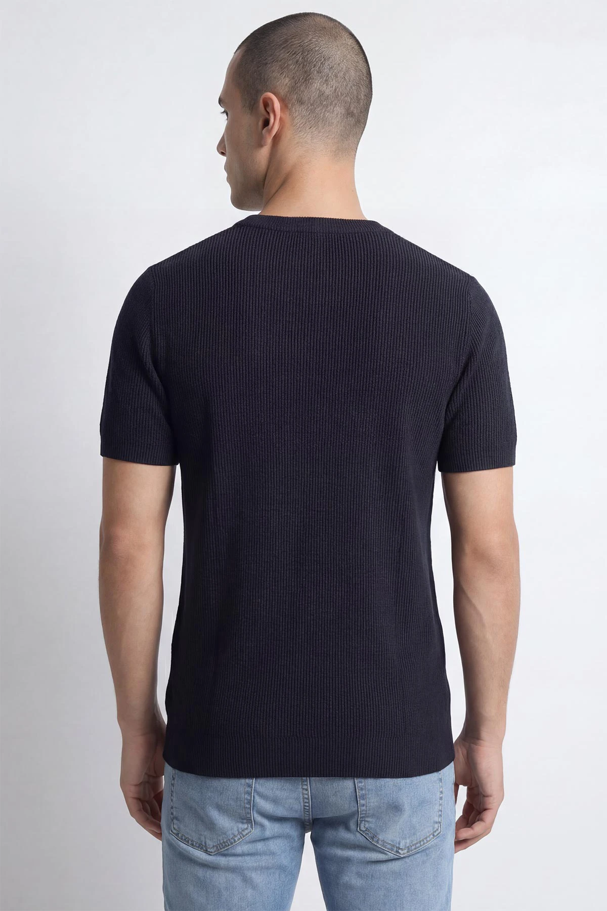 Lacivert Slim Fit Bisiklet Yaka Triko Erkek Tişört 449043
