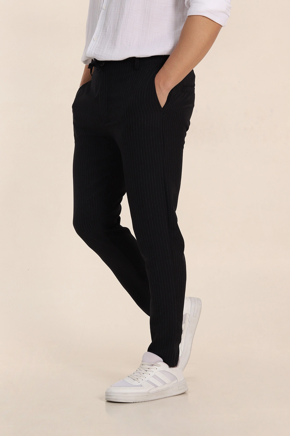 Lacivert Slim Fit Çizgili Gofre Kumaş Erkek Pantolon 351863