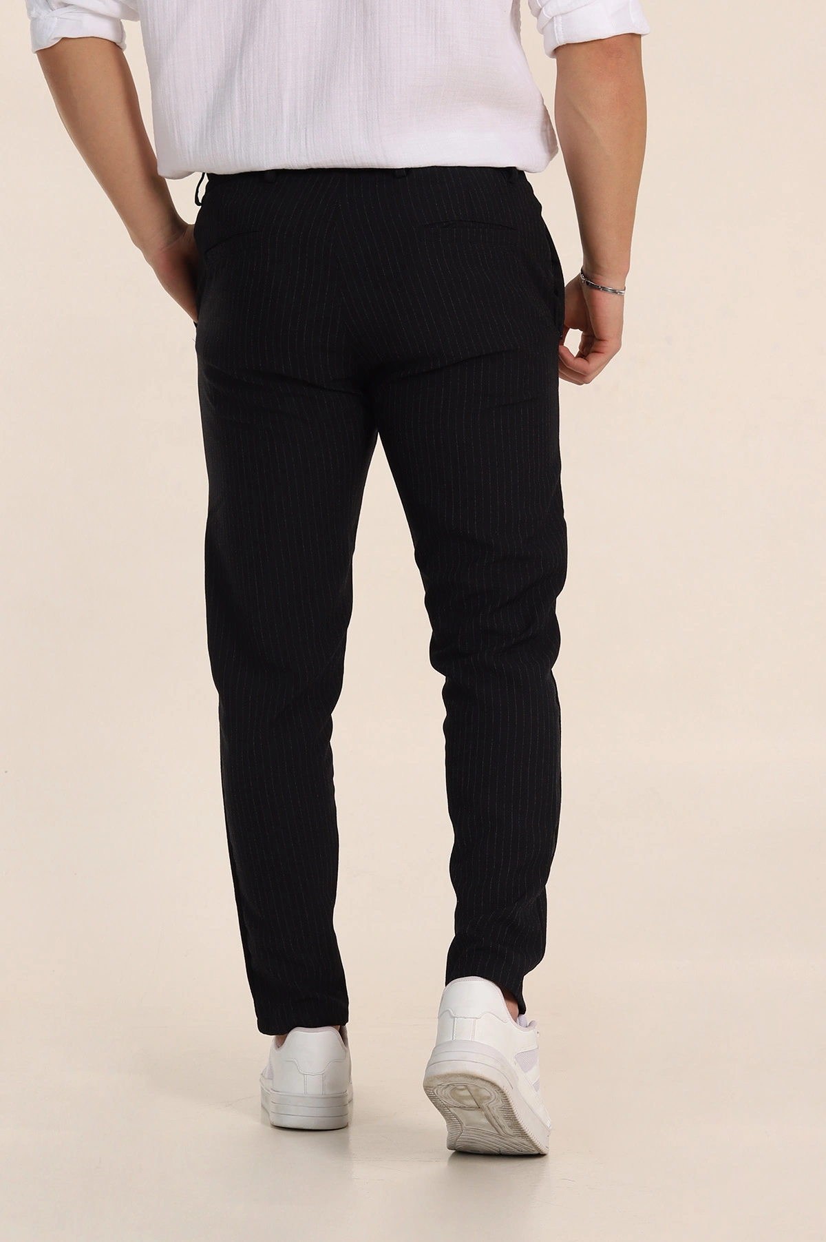 Lacivert Slim Fit Çizgili Gofre Kumaş Erkek Pantolon 351863