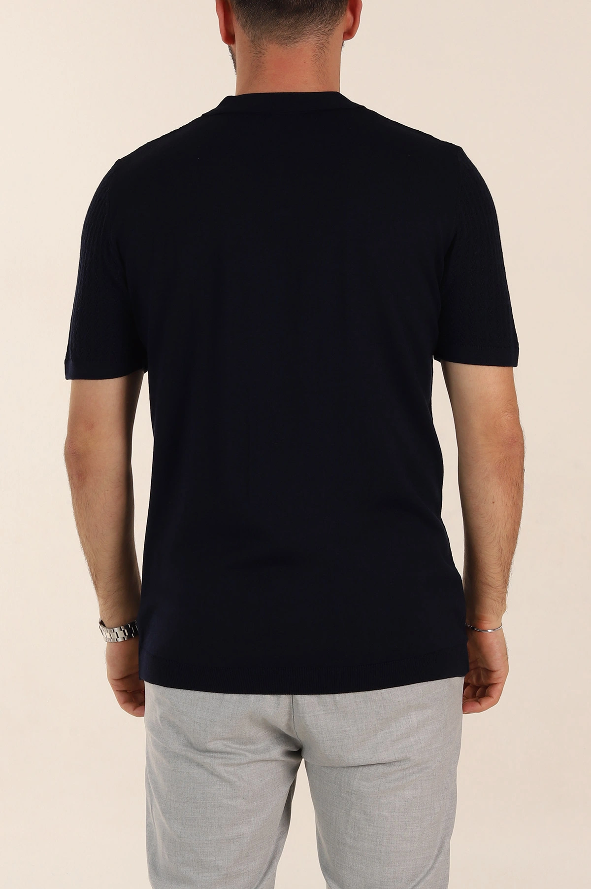Lacivert Slim Fit Desenli Düğmeli Polo Yaka Erkek Tişört 358318