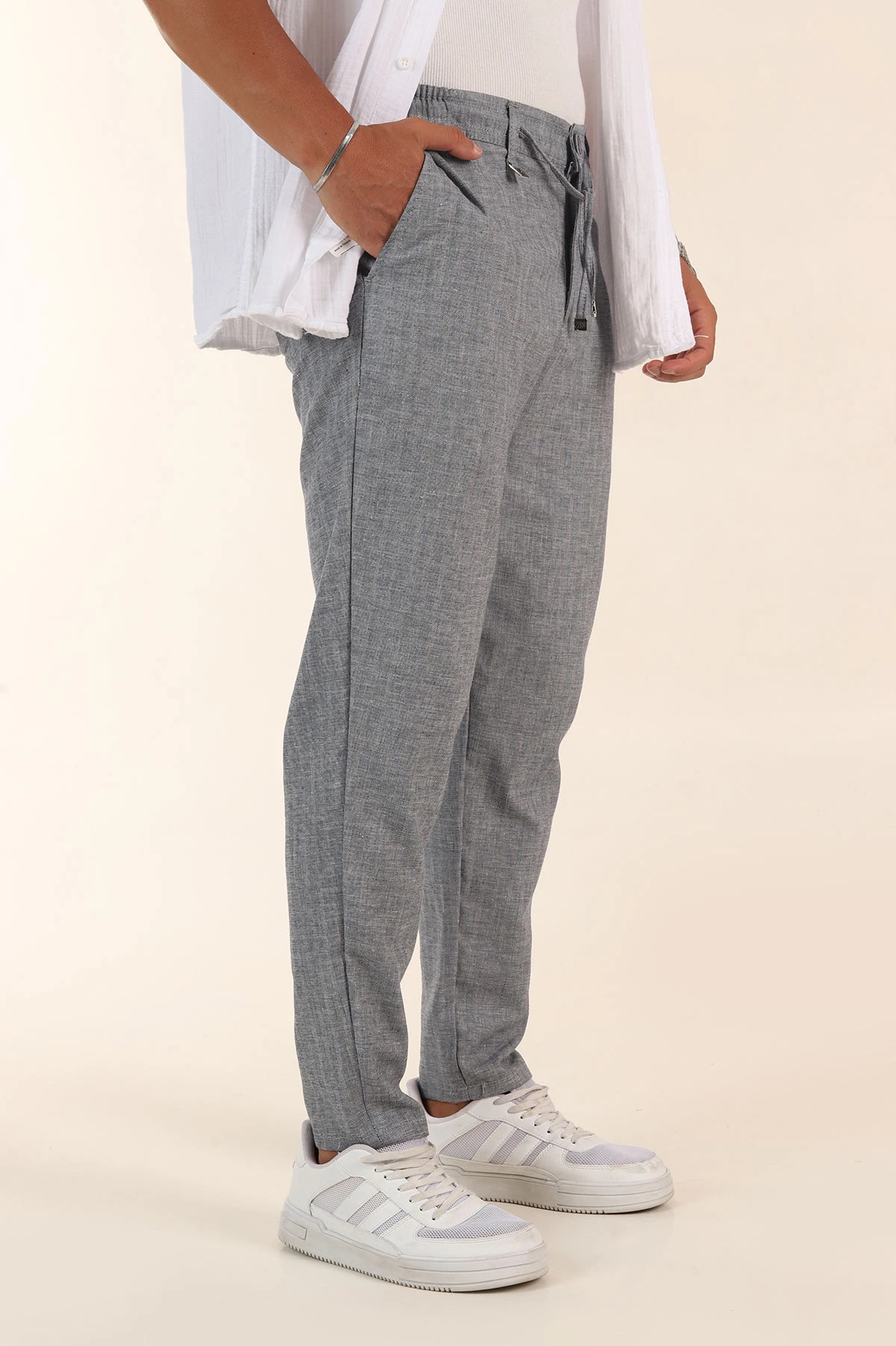 Lacivert Slim Fit Kırçıllı Kumaş Bel Lastikli Erkek Jogger Pantolon 380956
