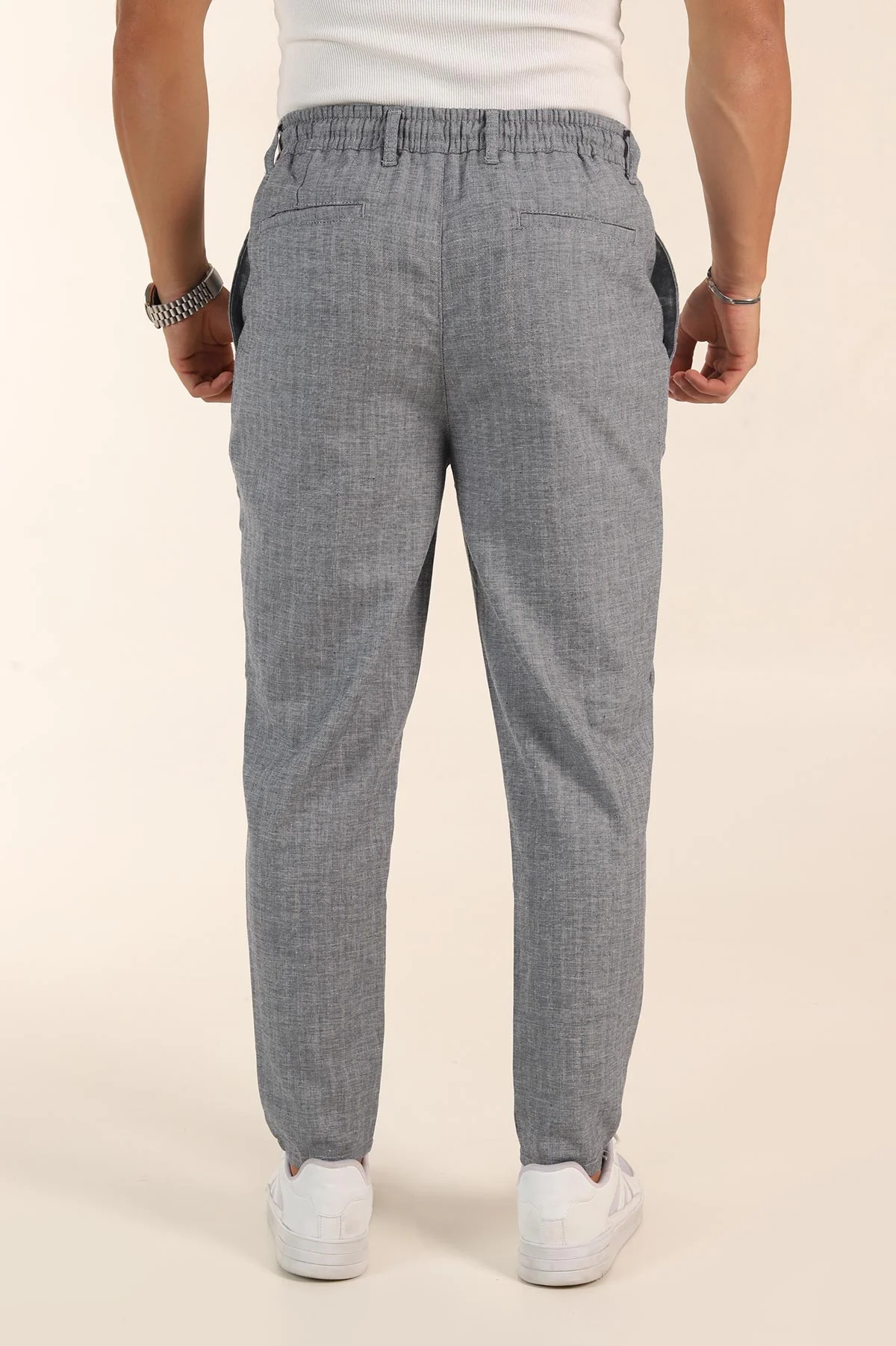 Lacivert Slim Fit Kırçıllı Kumaş Bel Lastikli Erkek Jogger Pantolon 380956