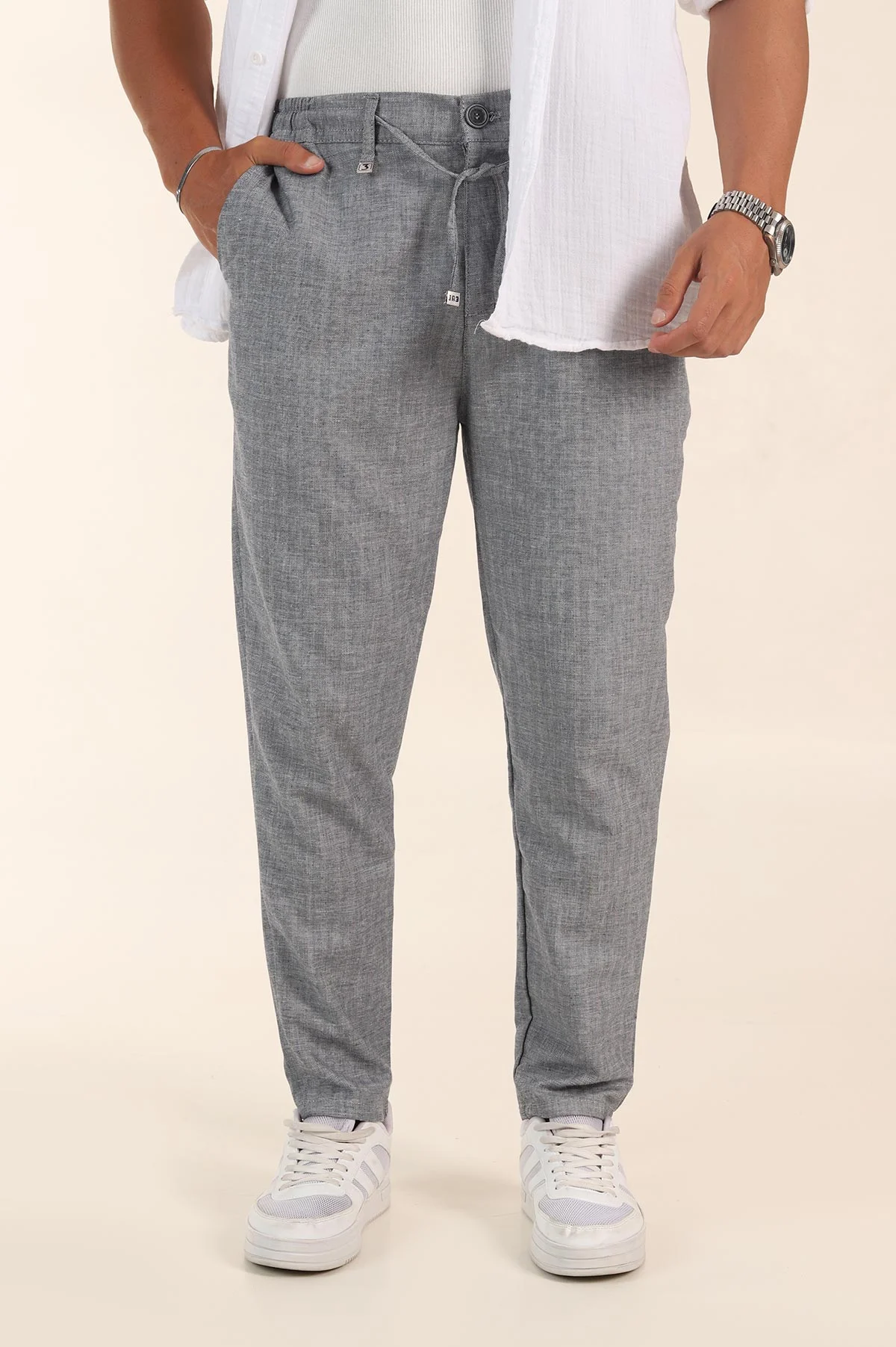 Lacivert Slim Fit Kırçıllı Kumaş Bel Lastikli Erkek Jogger Pantolon 380956