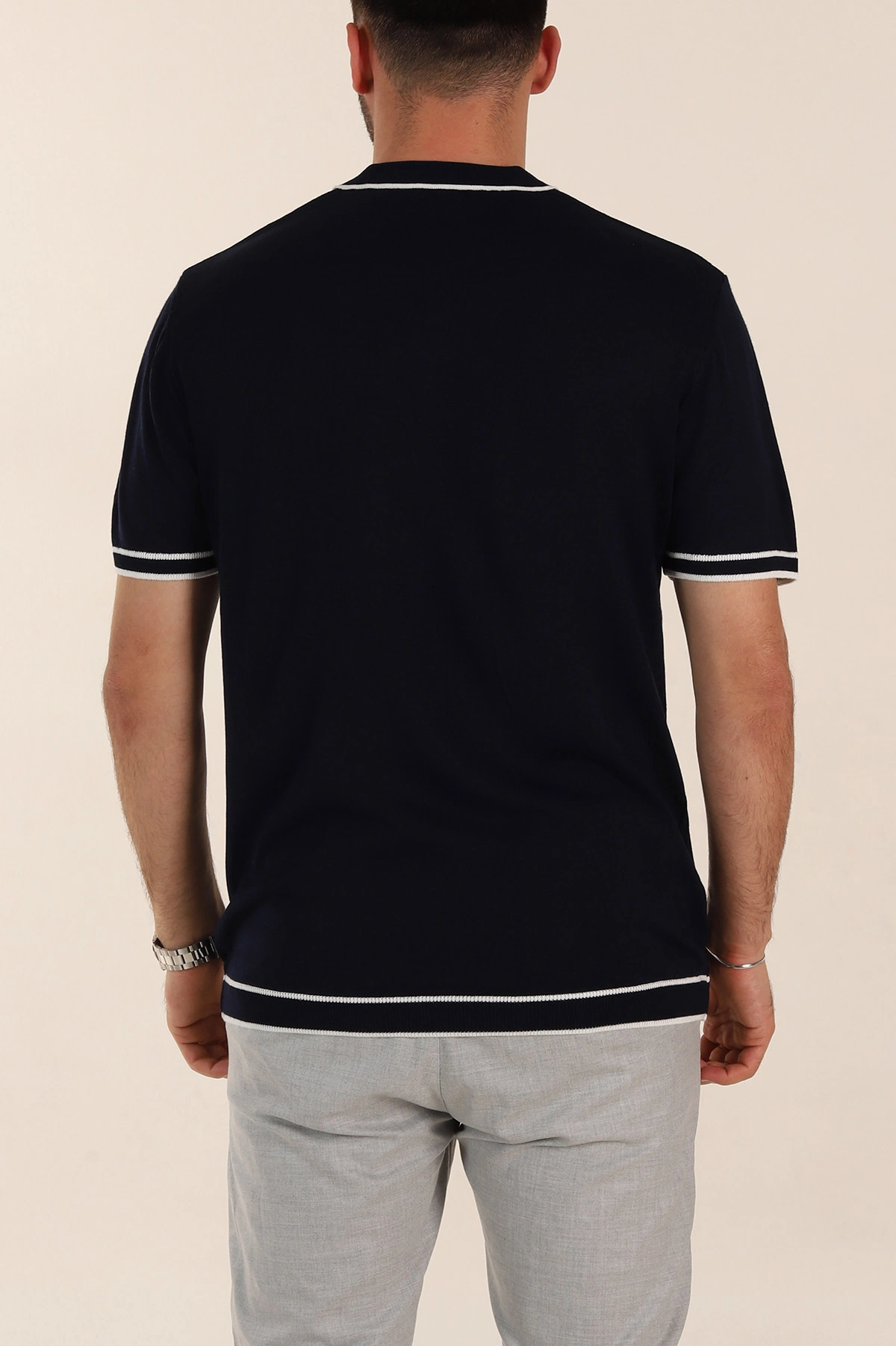 Lacivert Slim Fit Patlı Polo Yaka Erkek Triko Tişört 358352