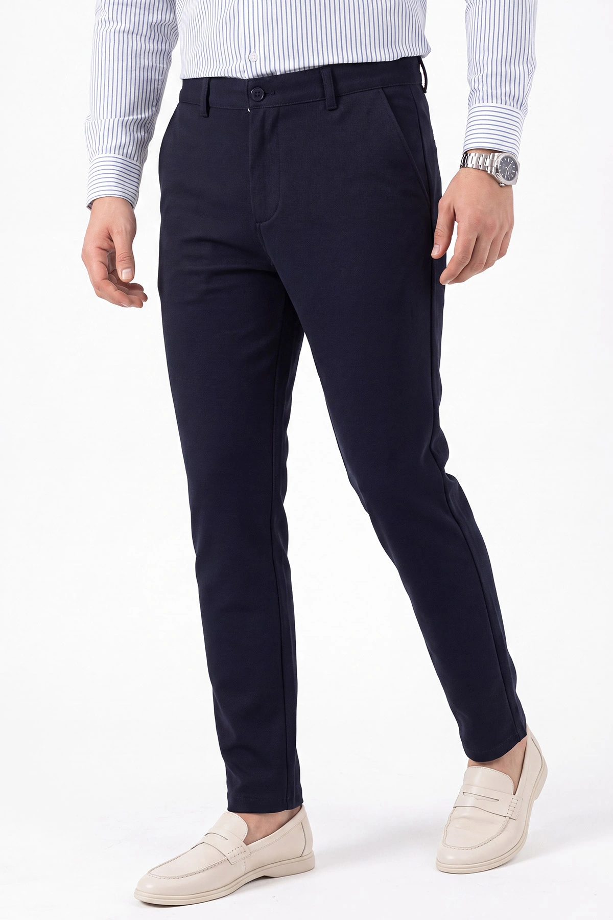 Lacivert Slim Fit Petek Armürlü Erkek Pantolon 472205