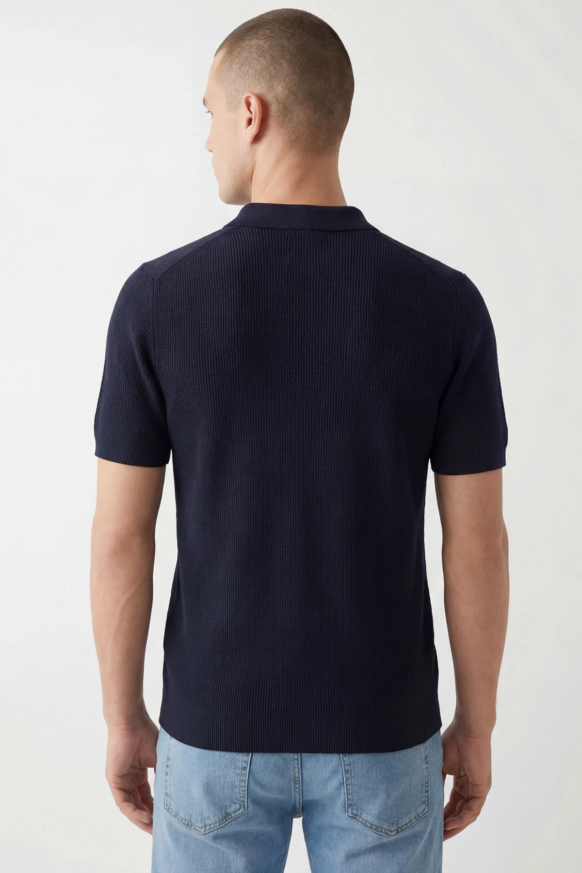 Lacivert Slim Fit Polo Yaka Triko Erkek Tişört 449051