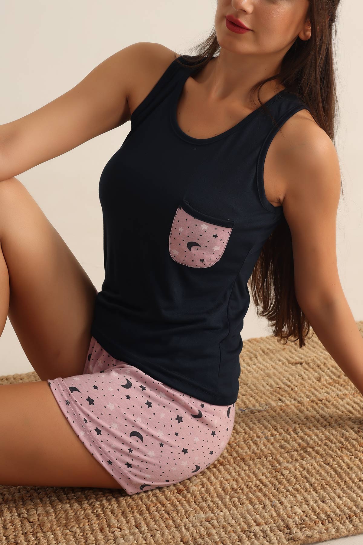 Lacivert Şortlu Bayan Pijama Takımı 190035