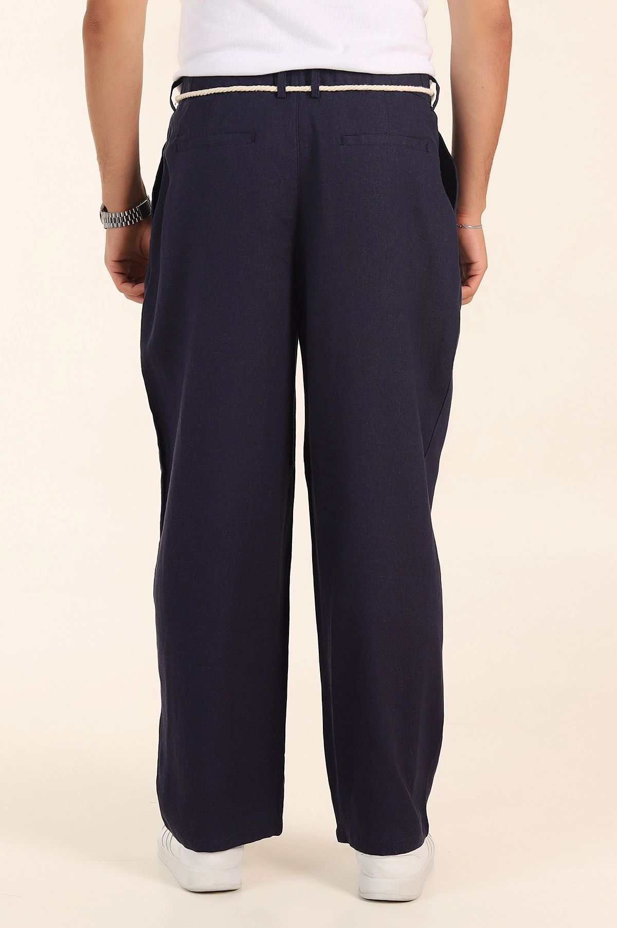 Lacivert Süper Baggy Keten Bel Lastikli Erkek Pantolon 380959