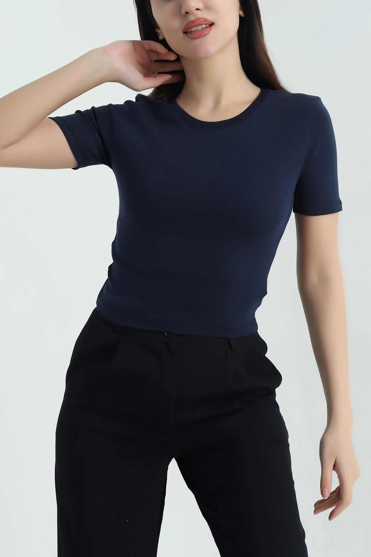 Lacivert Süprem Crop Kadın Tişört 348116