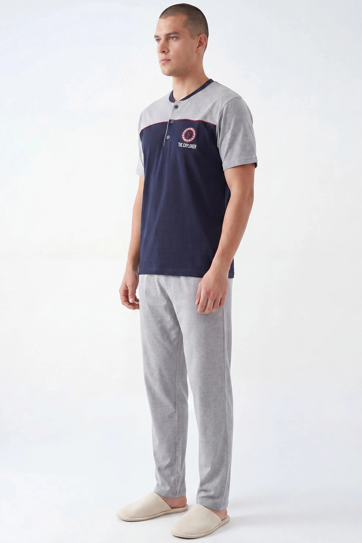 Lacivert Süprem Kumaş Düğmeli Erkek Pijama Takımı 455806
