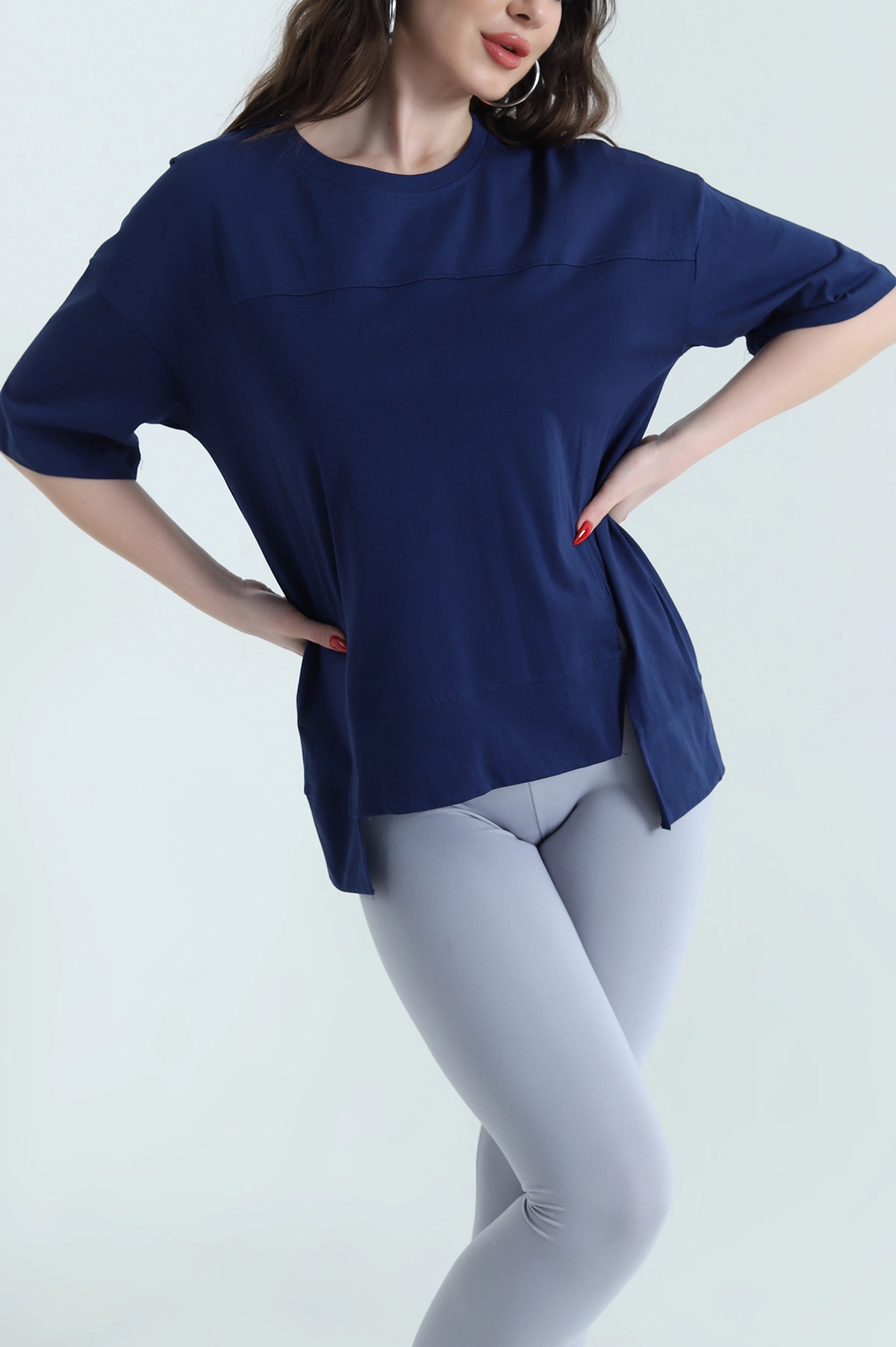 Lacivert Süprem Oversize Kadın Tişört 437869